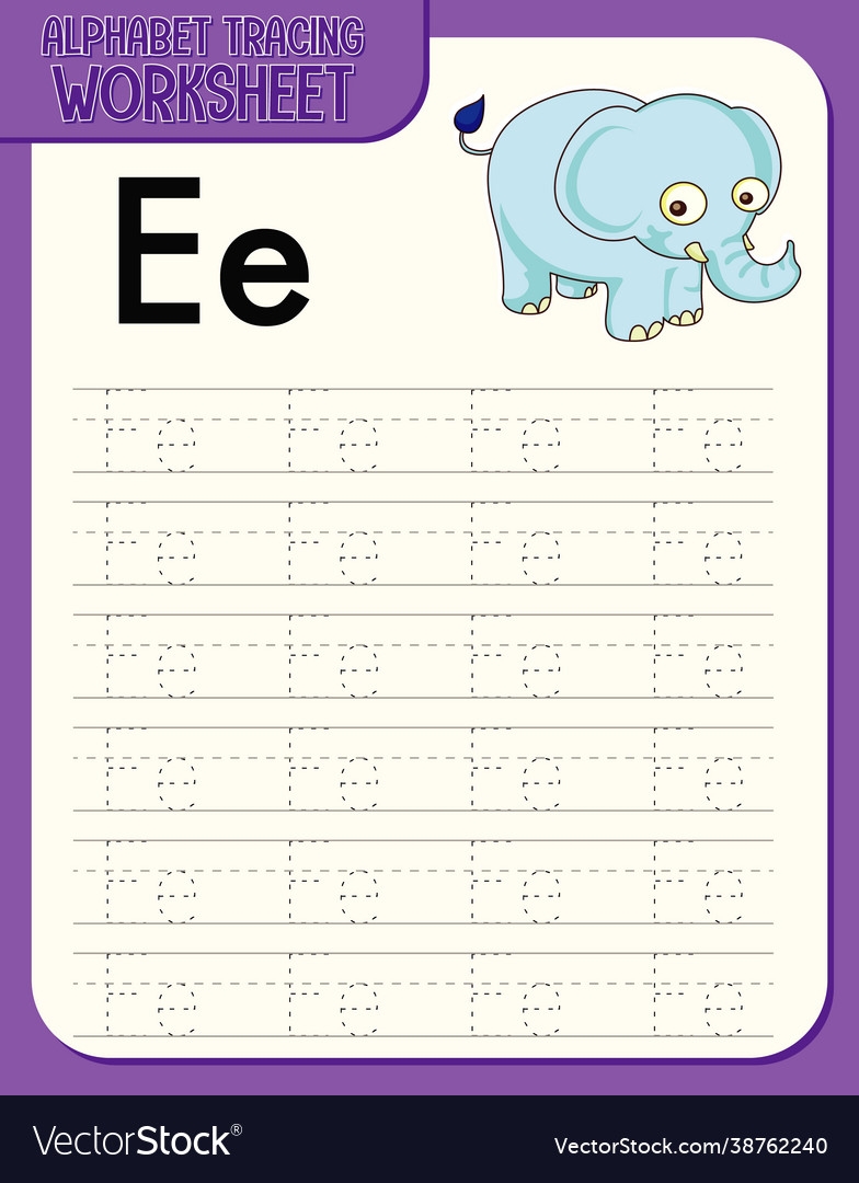 Alphabet Tracing Worksheet With Letter E And E Vector Image