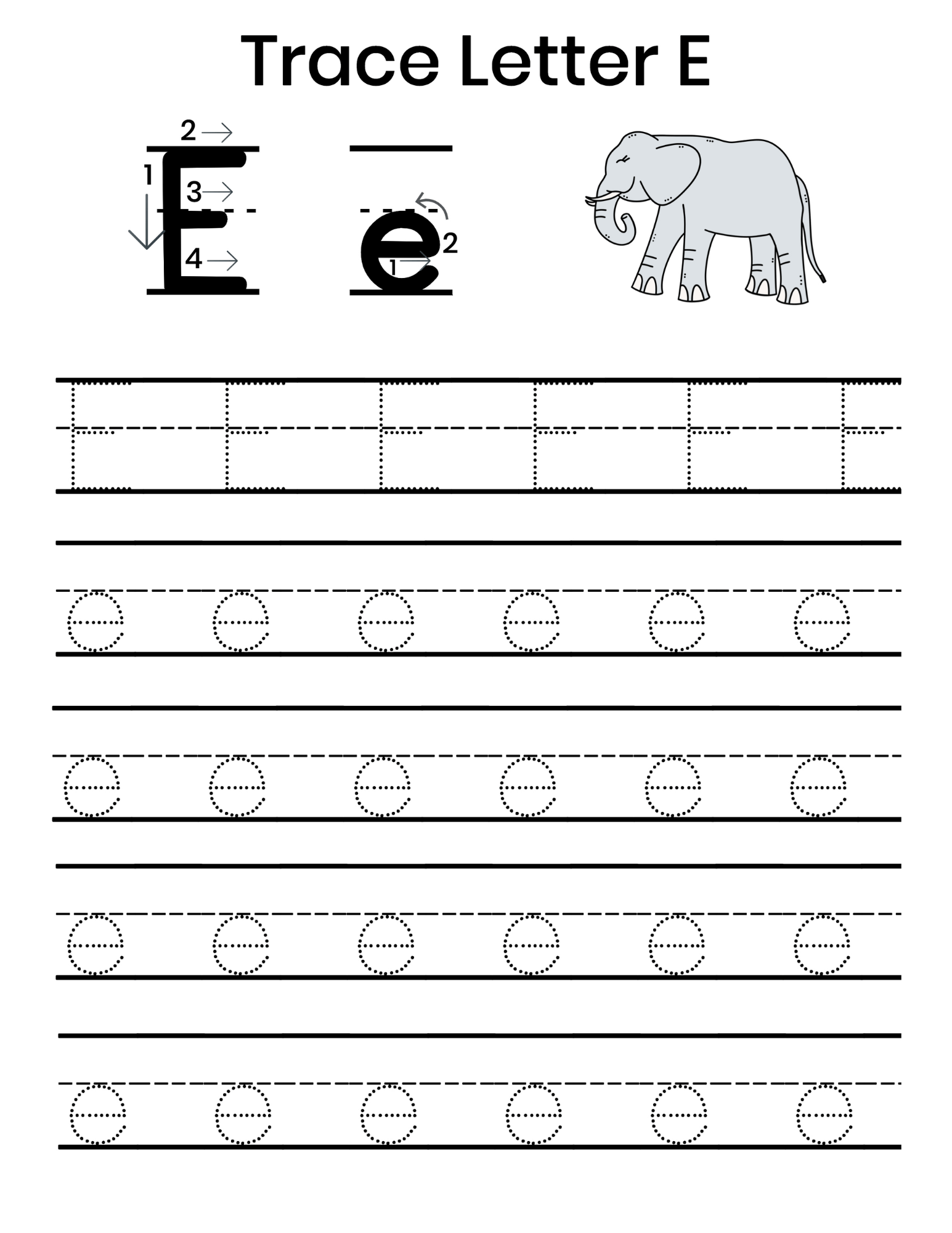 Free Printable Letter E Tracing Worksheets