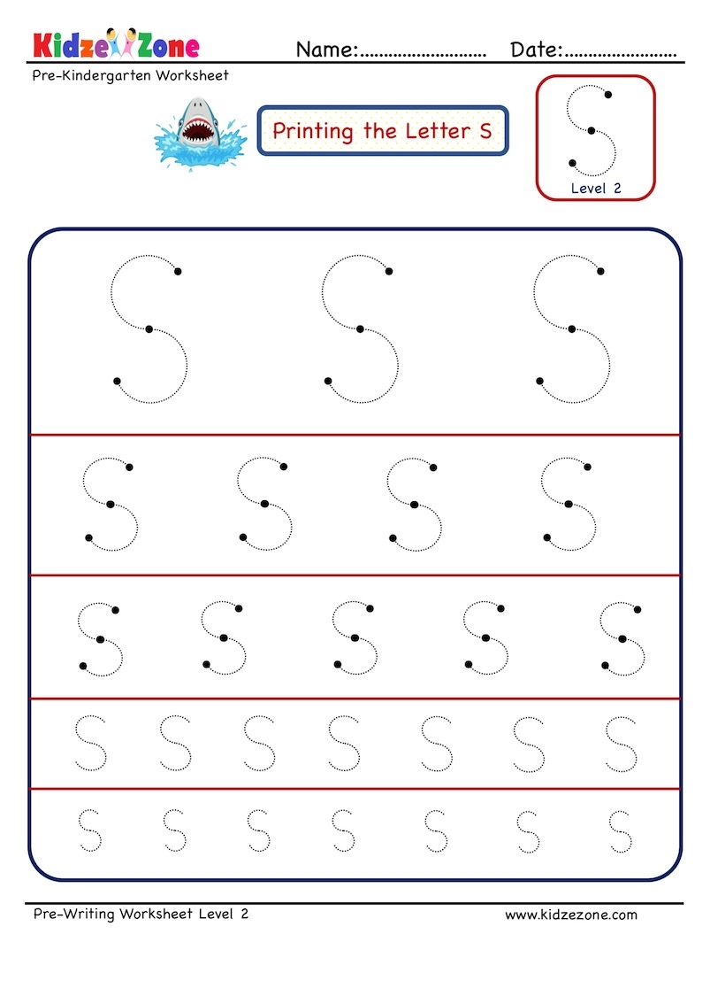 Letter S Tracing Worksheet Different Sizes KidzeZone