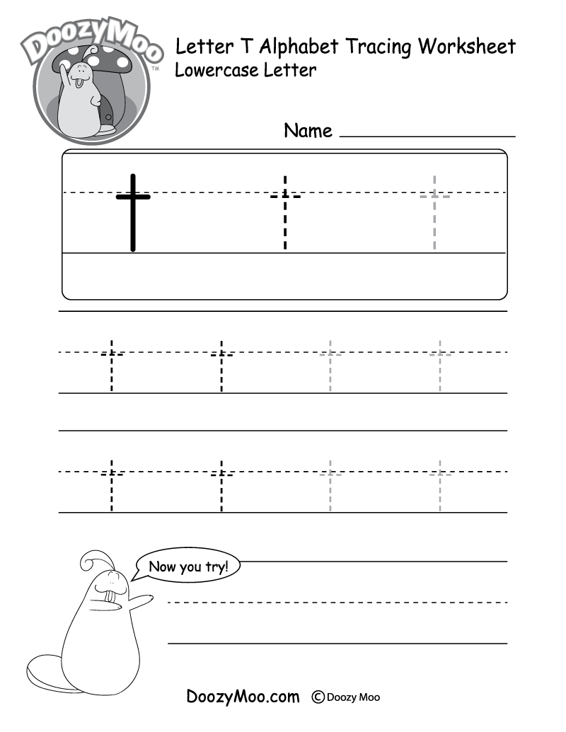 Lowercase Letter t Tracing Worksheet Doozy Moo