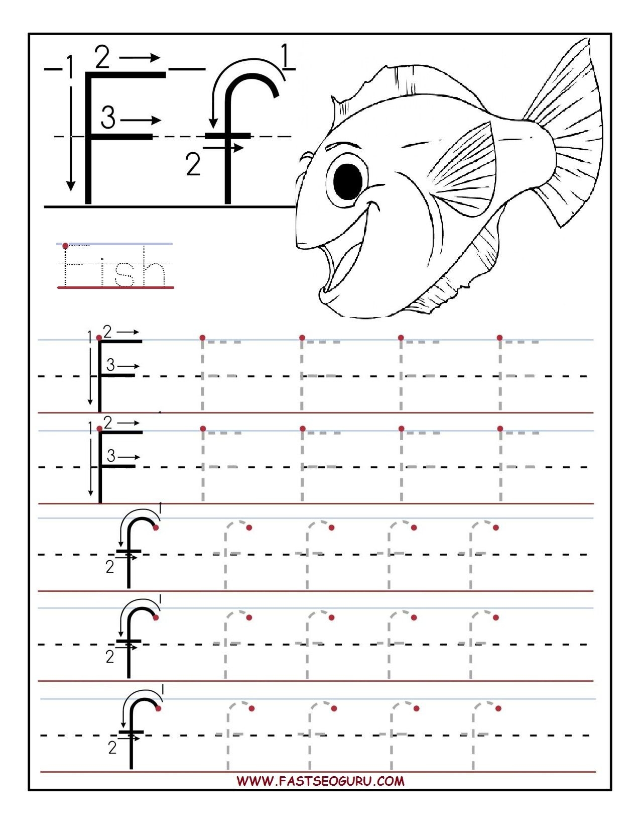 Letter F Tracing Worksheets For Kindergarten