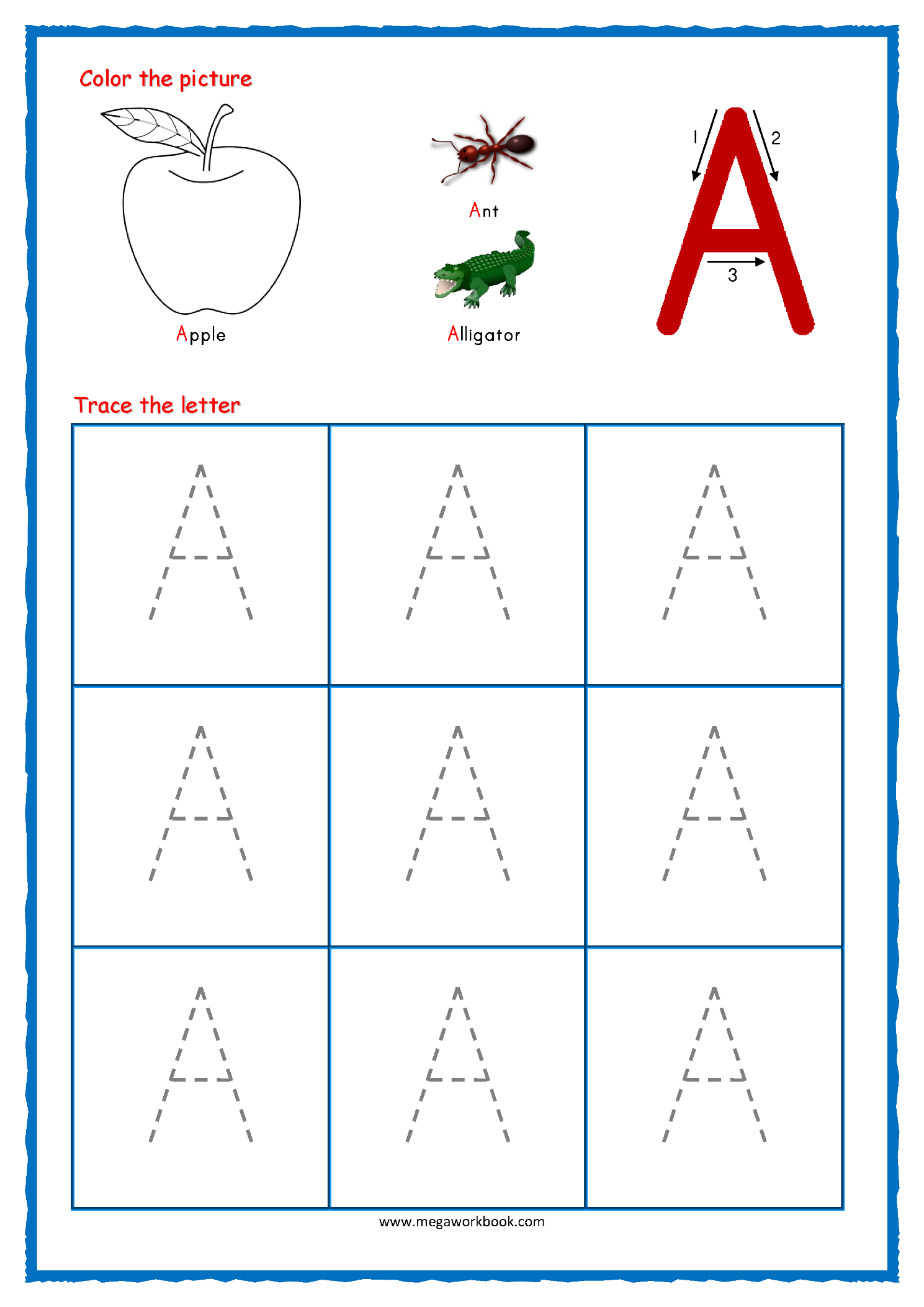Tracing Letter A Printable Worksheet
