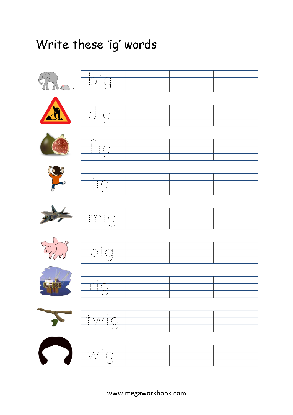 Free Printable CVC Words Writing Worksheets For Kids Three Letter Rhyming Words For Kindergarten MegaWorkbook