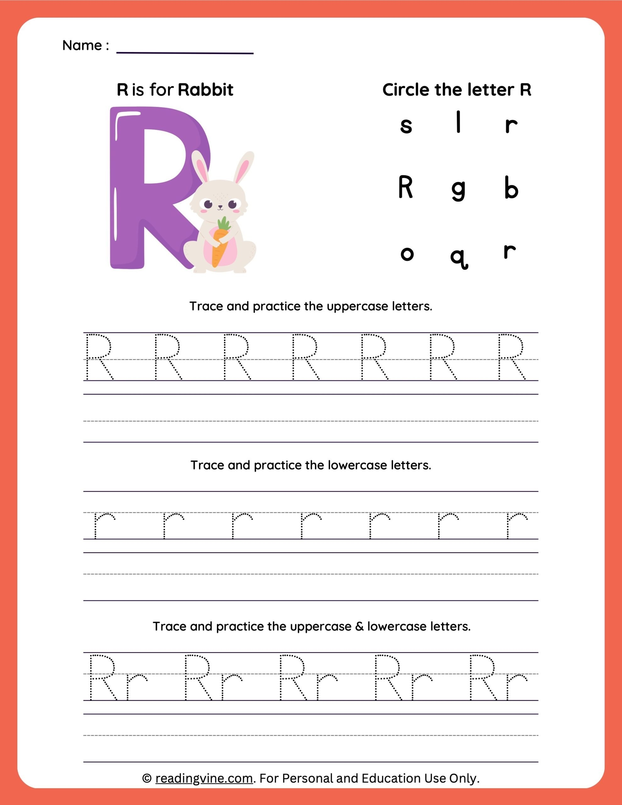 Letter R Tracing Worksheets For Preschool