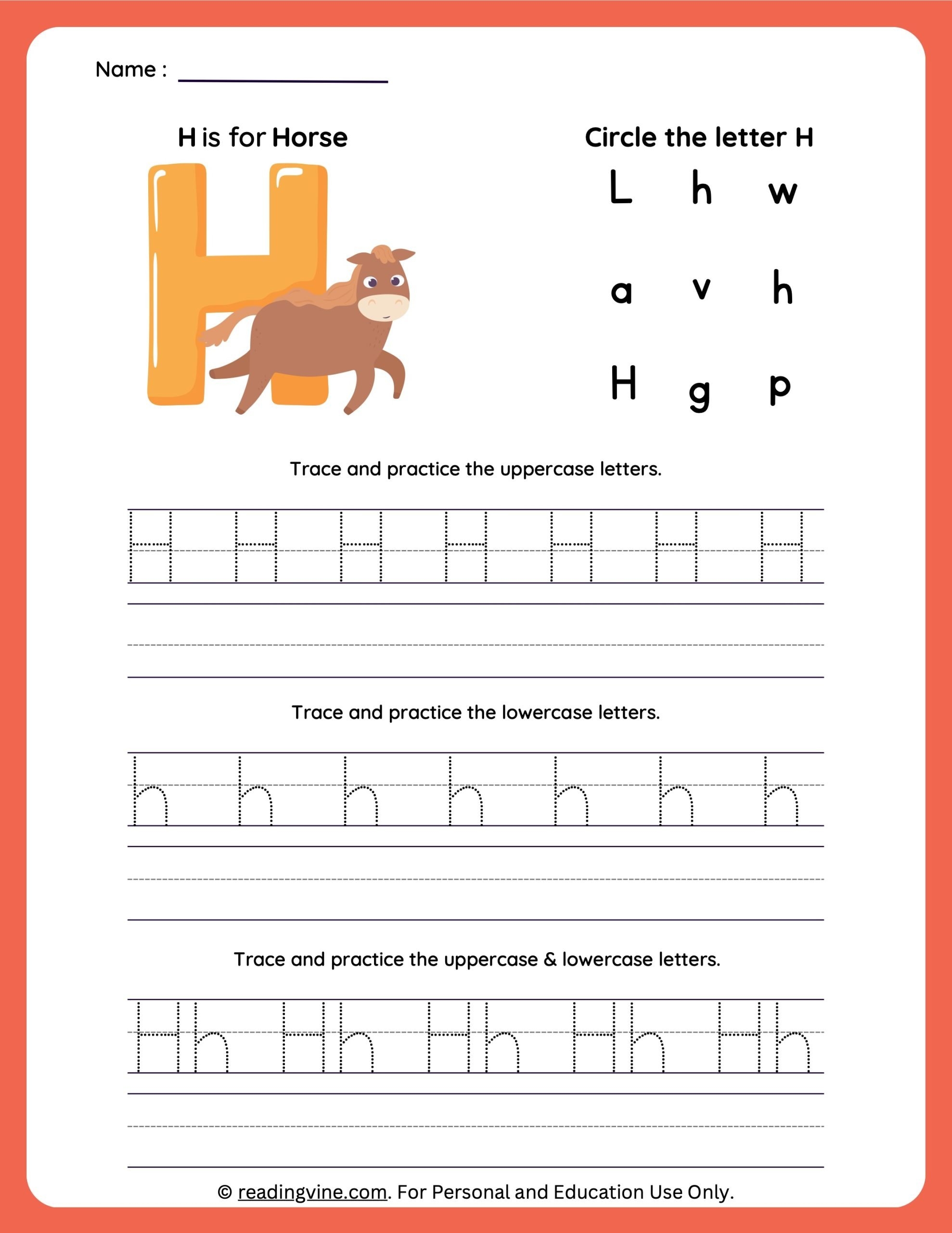 Tracing Letter H Worksheets For Preschool