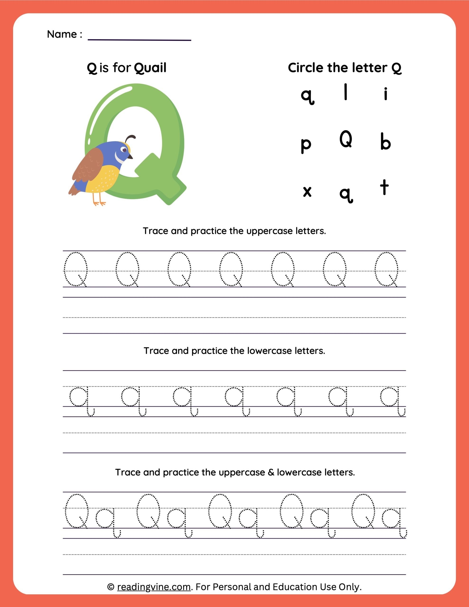 Tracing Letter Q Worksheets For Preschool