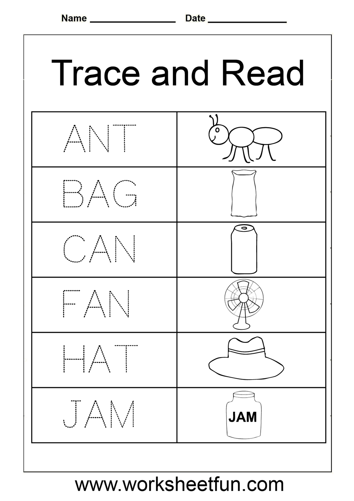 Tracing 3 Letter Words Worksheets