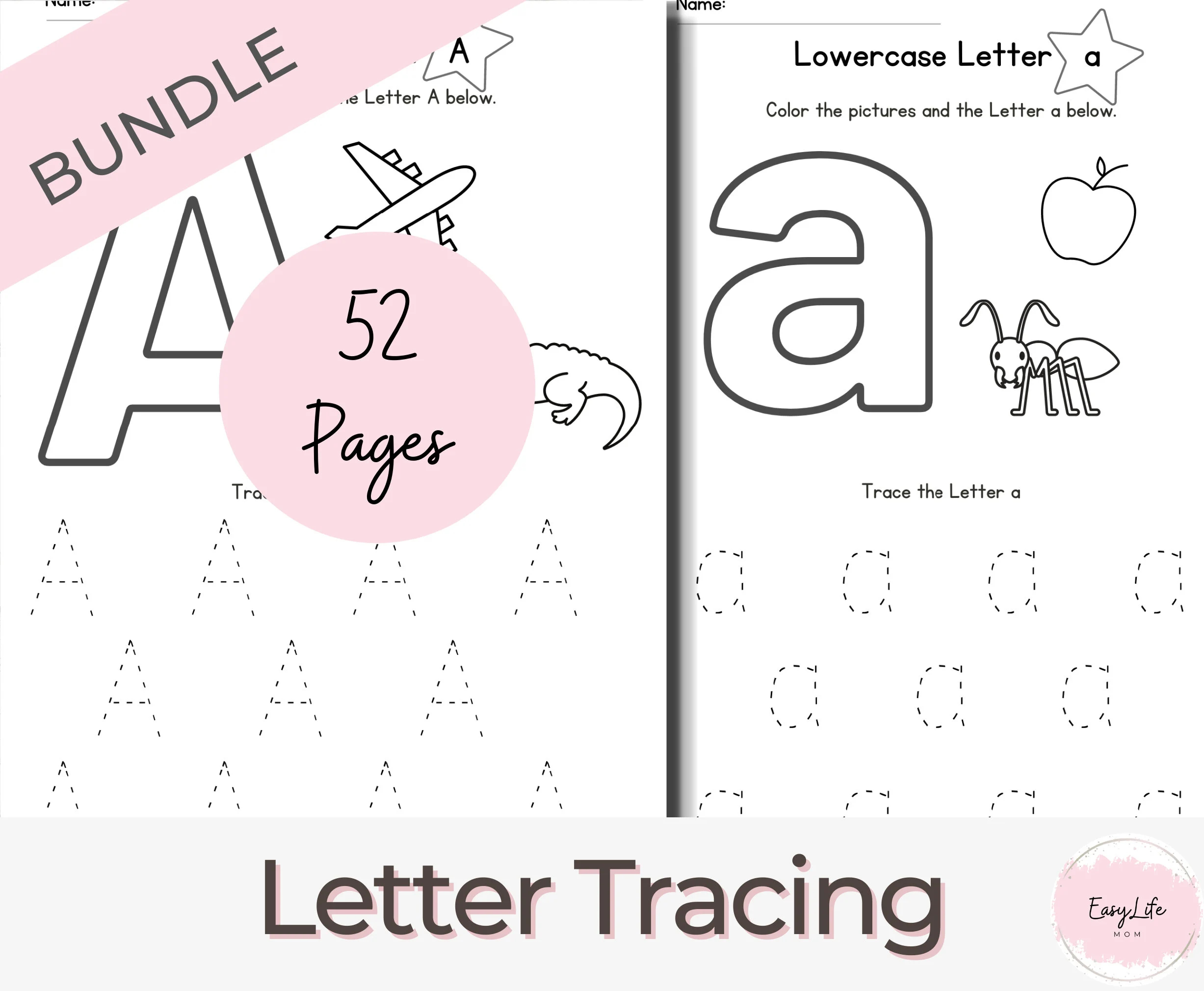 52 Printable Alphabet Letter Tracing Worksheets Preschool Prek Worksheets Prewriting Tracing Tracing Letters ABC Coloring Page PDF Etsy
