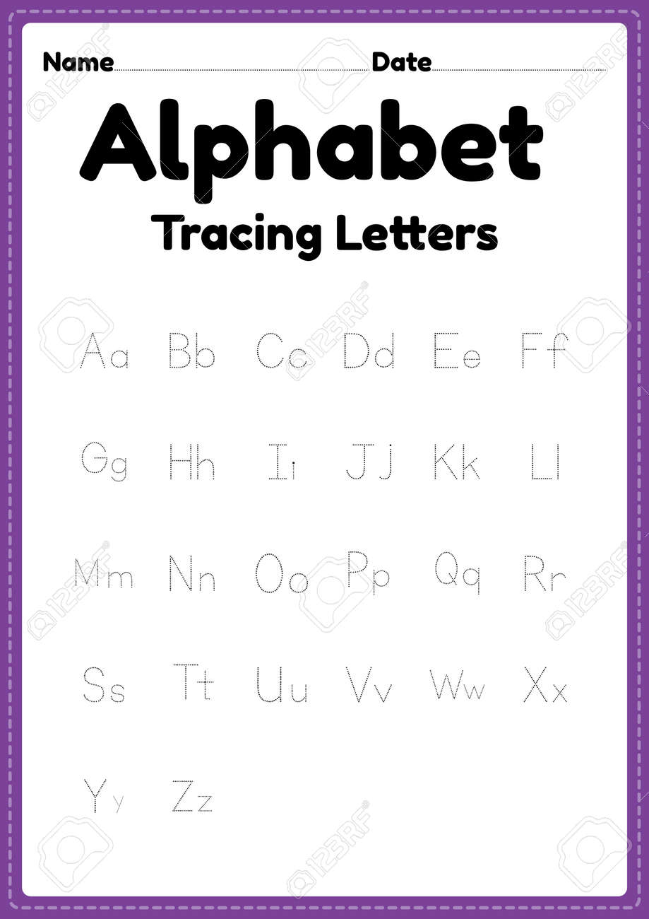 Alphabet Letter Tracing Worksheet For Kindergarten And Preschool Kids For Handwriting Practice And Educational Activities In A Printable Page Royalty Free SVG Cliparts Vectors And Stock Illustration Image 174528389 