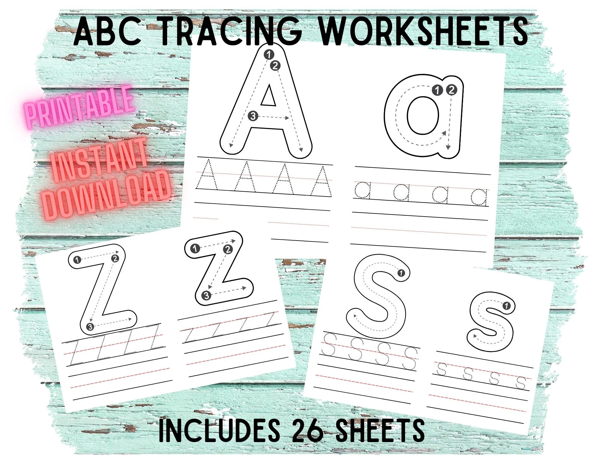 Alphabet Number Tracing Sheets ABC Letter Tracing Handwriting Practice 123 Number Tracing Tracing Printable Practice Worksheets Etsy