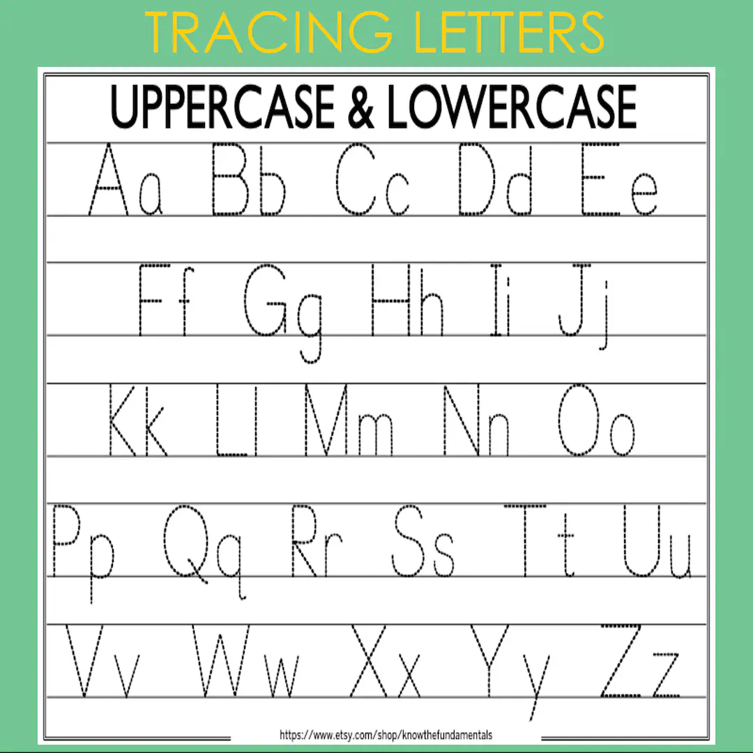 Alphabet Tracing Printable Worksheet Capital Small Letters Homeschool Uppercase Lowercase Kindergarten Toddlers Practice kids Etsy