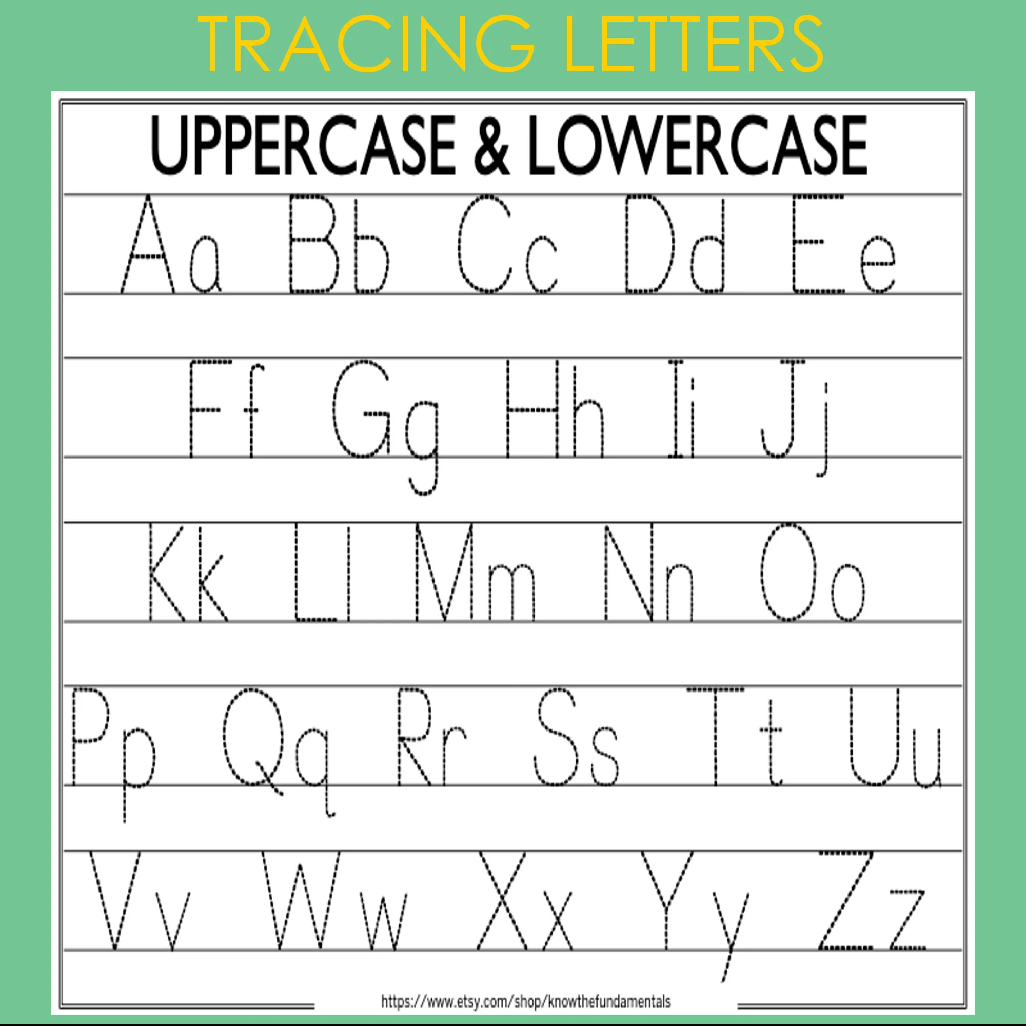 Alphabet Tracing Printable Worksheet Capital Small Letters Homeschool Uppercase Lowercase Kindergarten Toddlers Practice kids Etsy