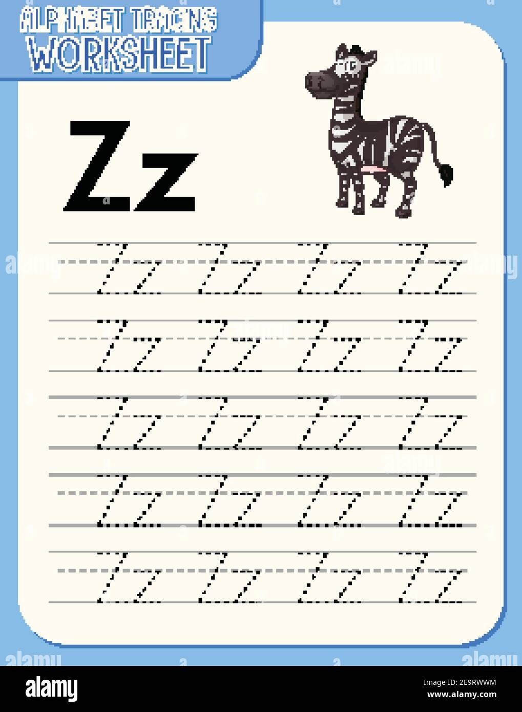 Alphabet Tracing Worksheet With Letter Z And Z Illustration Stock Vector Image Art Alamy