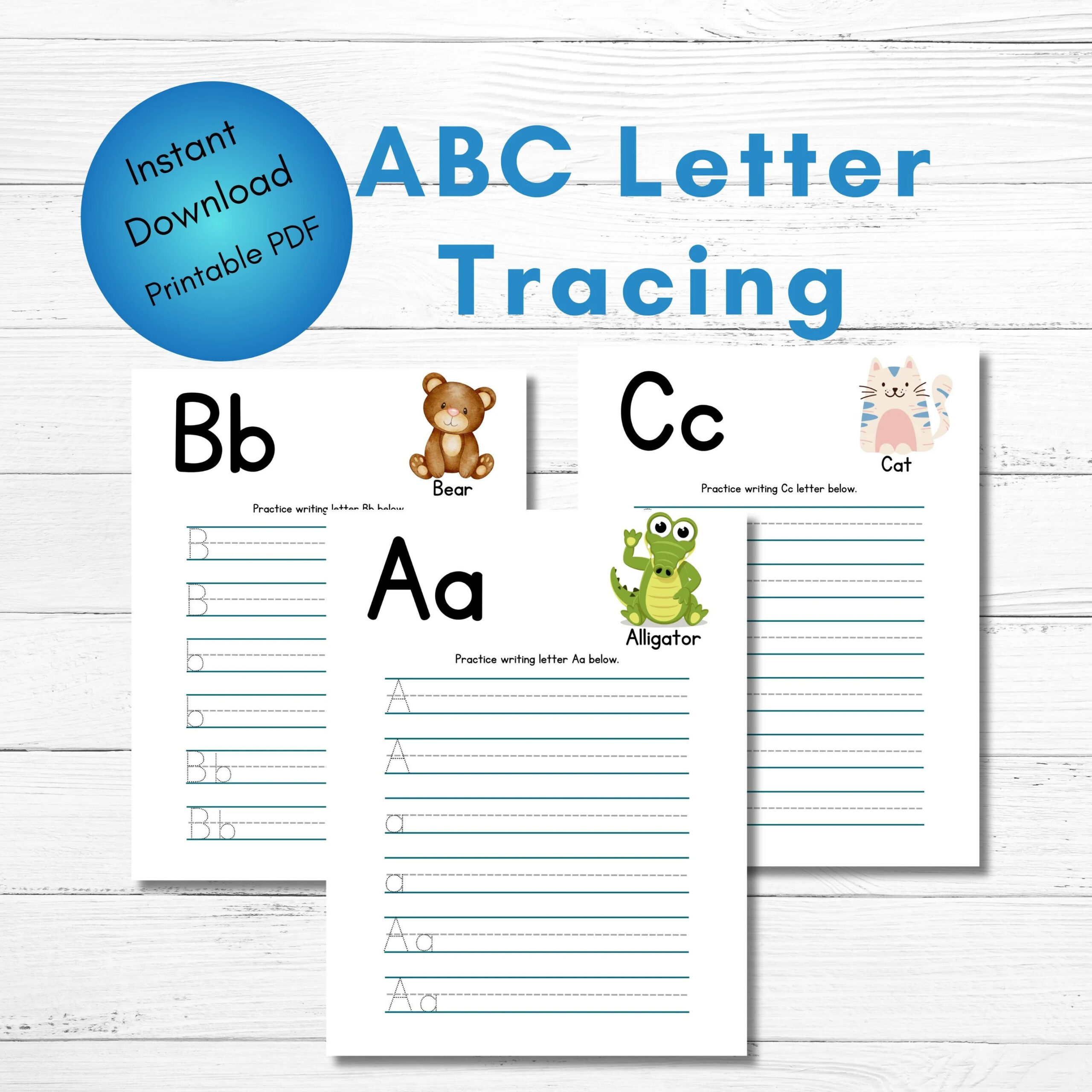 Alphabet Tracing Worksheets A Z ABC Tracing Letter Tracing Hand Writing Practice Printable Kids Worksheet PDF Instant Download Etsy