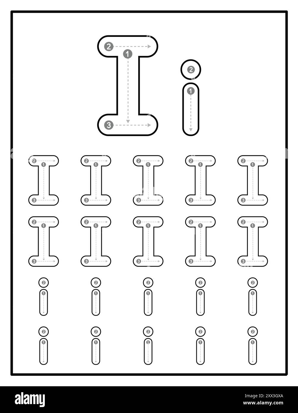 Alphabet Tracing Worksheets For Kids With Uppercase And Lowercase Letter Practice Pages Letter I Stock Vector Image Art Alamy