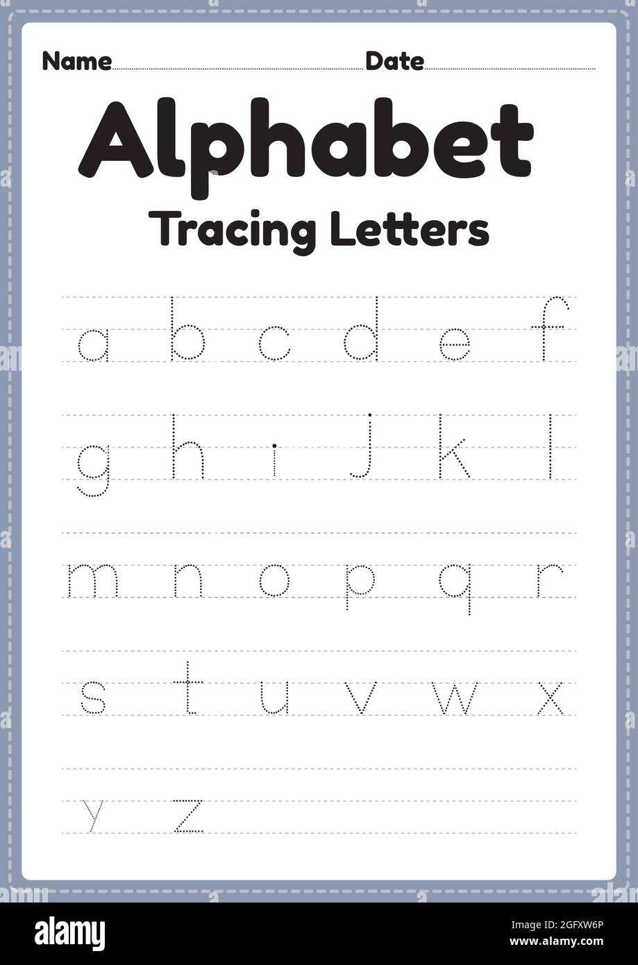Alphabet Worksheets For Kindergarten Tracing Letters For Preschool Kids For Handwriting Practice And Educational Activities In A Printable Page Stock Vector Image Art Alamy