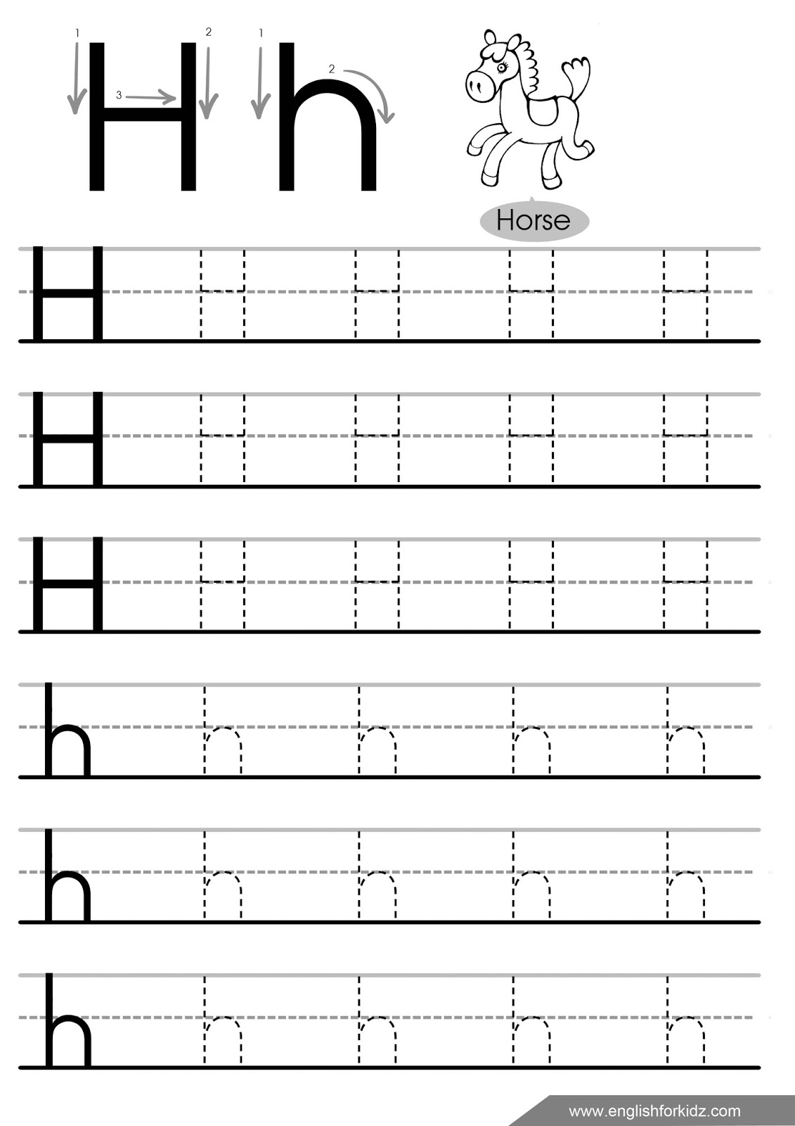 H Letter Tracing Worksheet