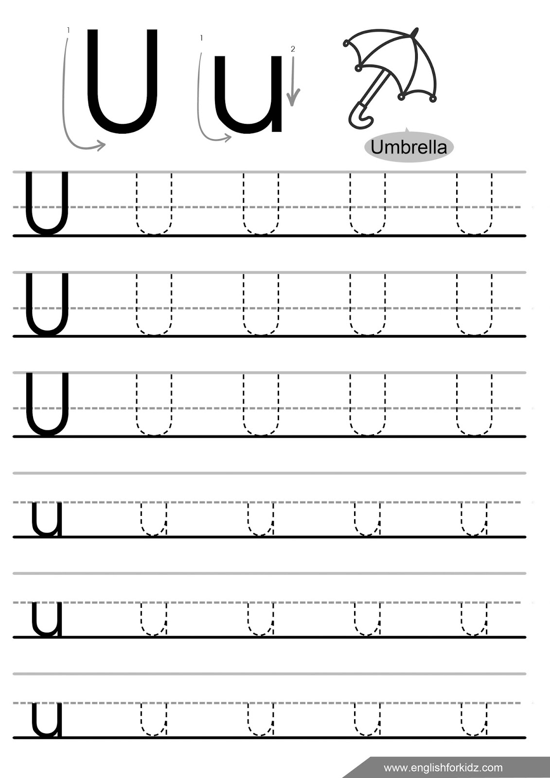 English For Kids Step By Step Letter Tracing Worksheets Letters U Z 