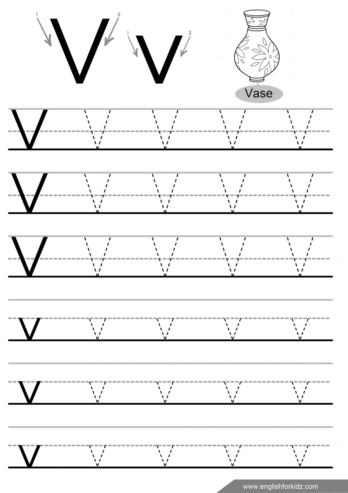 Letter V Tracing Worksheets For Preschool