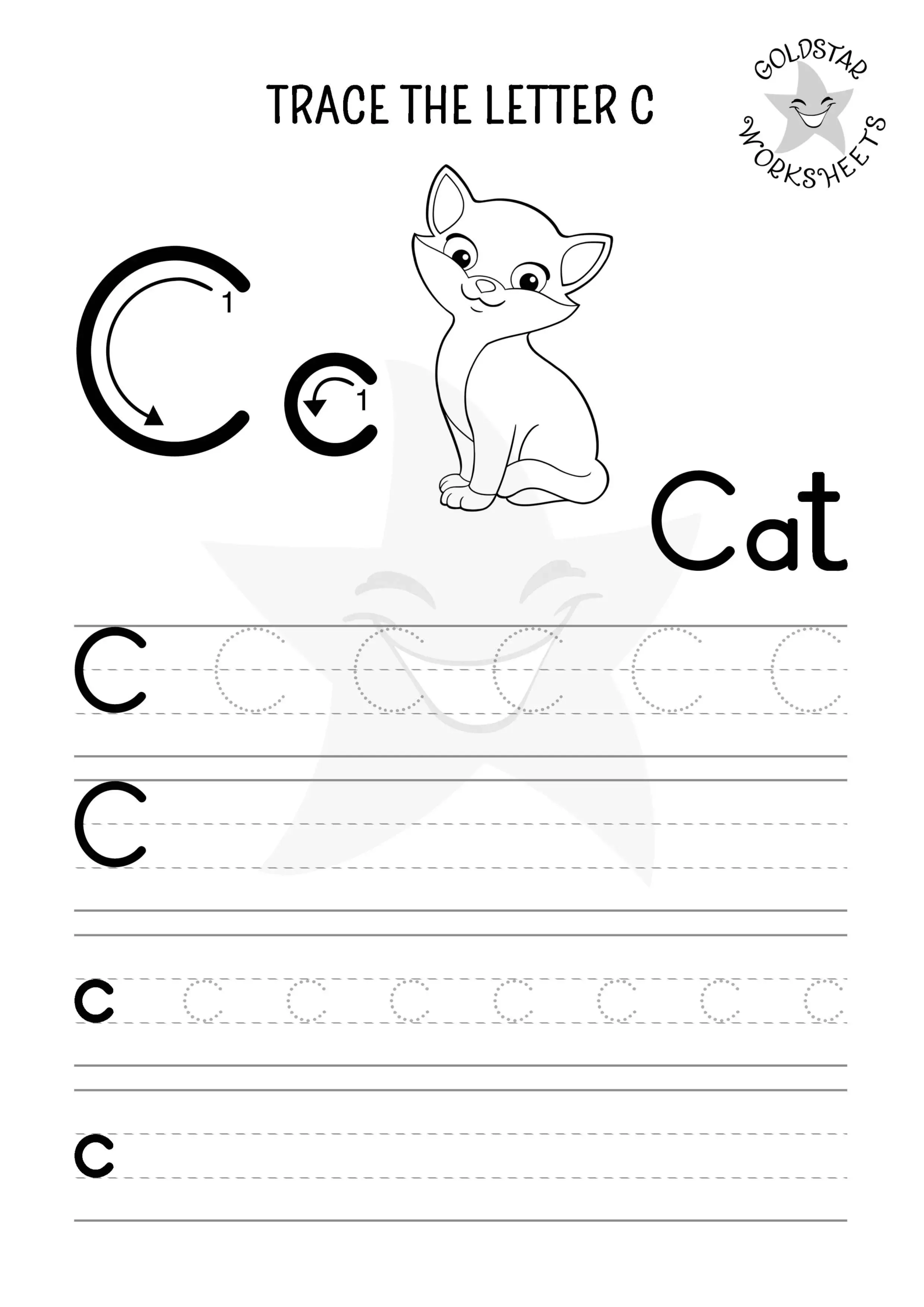 Free Letter C Tracing Sheets Cute Cat Cow Car Designs Kids Love 