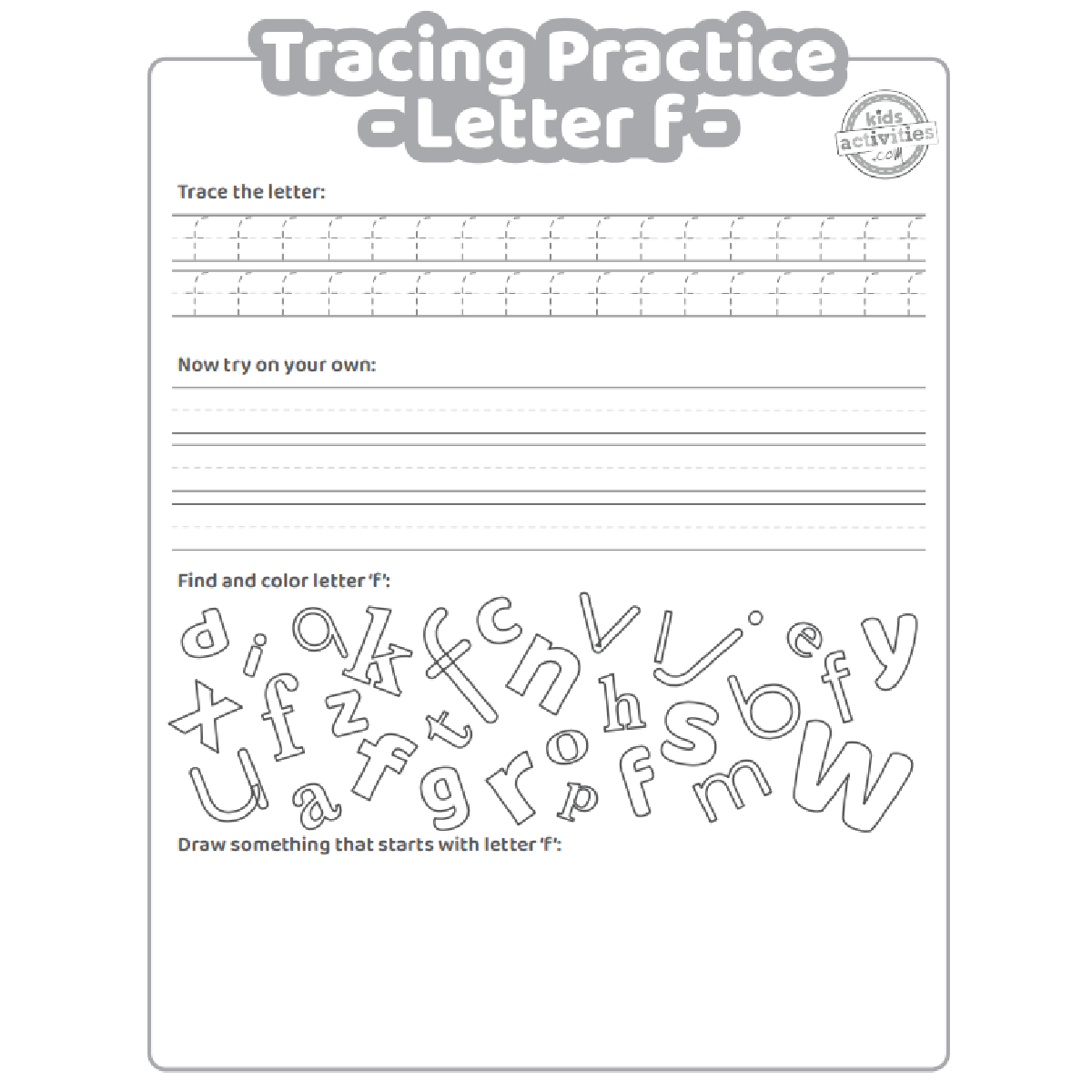 Letter F Tracing Worksheet 3 Year Olds