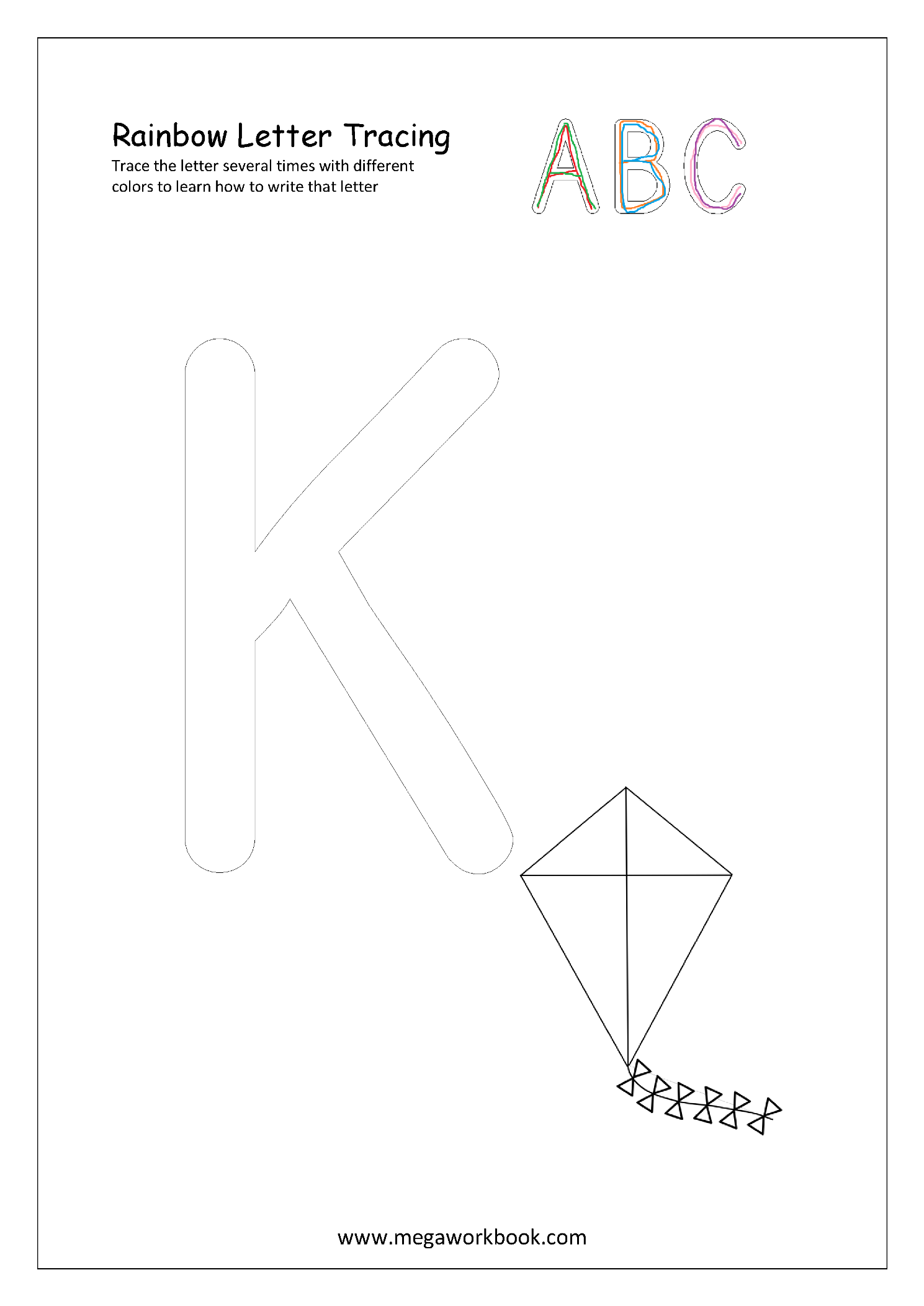 Free Printable Rainbow Writing Worksheets Rainbow Letter Tracing Objects Starting With Any Letter MegaWorkbook