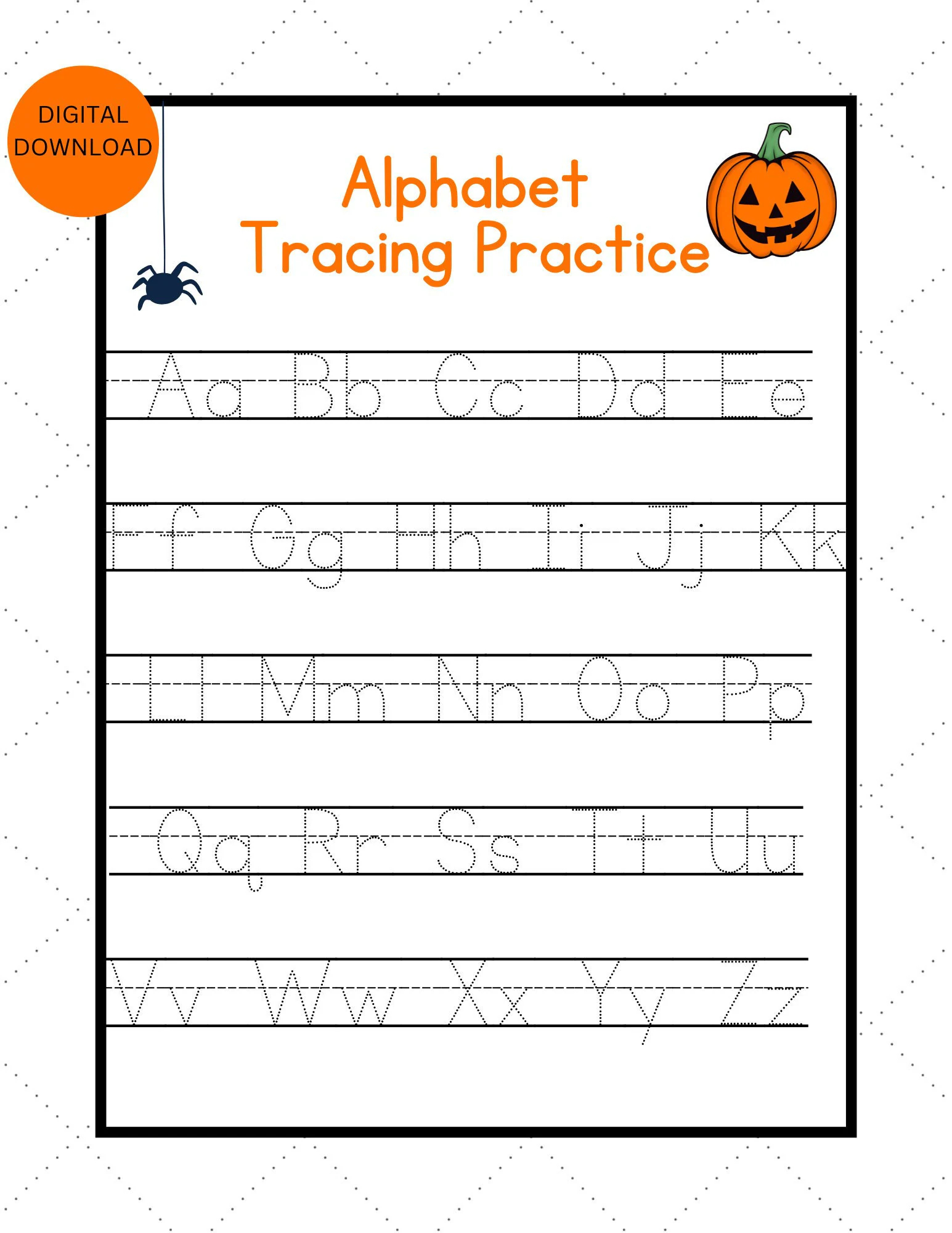Halloween Alphabet Tracing Worksheets A Z ABC Tracing Worksheet Handwriting ABC Tracing Printable abc Worksheet Etsy