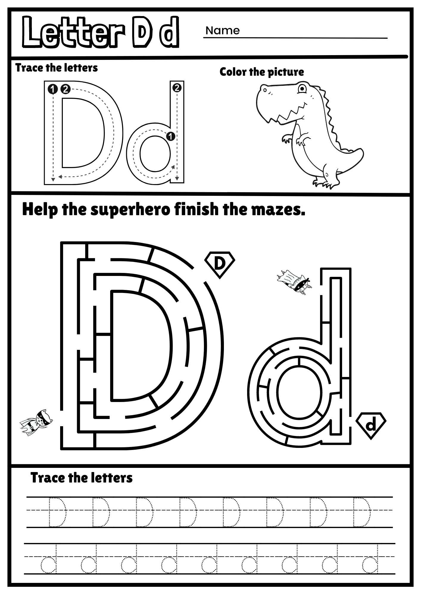 Letter D Alphabet Tracing And Coloring Free Printable PDF Ezpzphonics