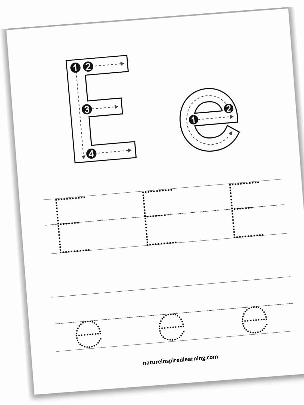 Letter E Tracing Worksheets Free Nature Inspired Learning