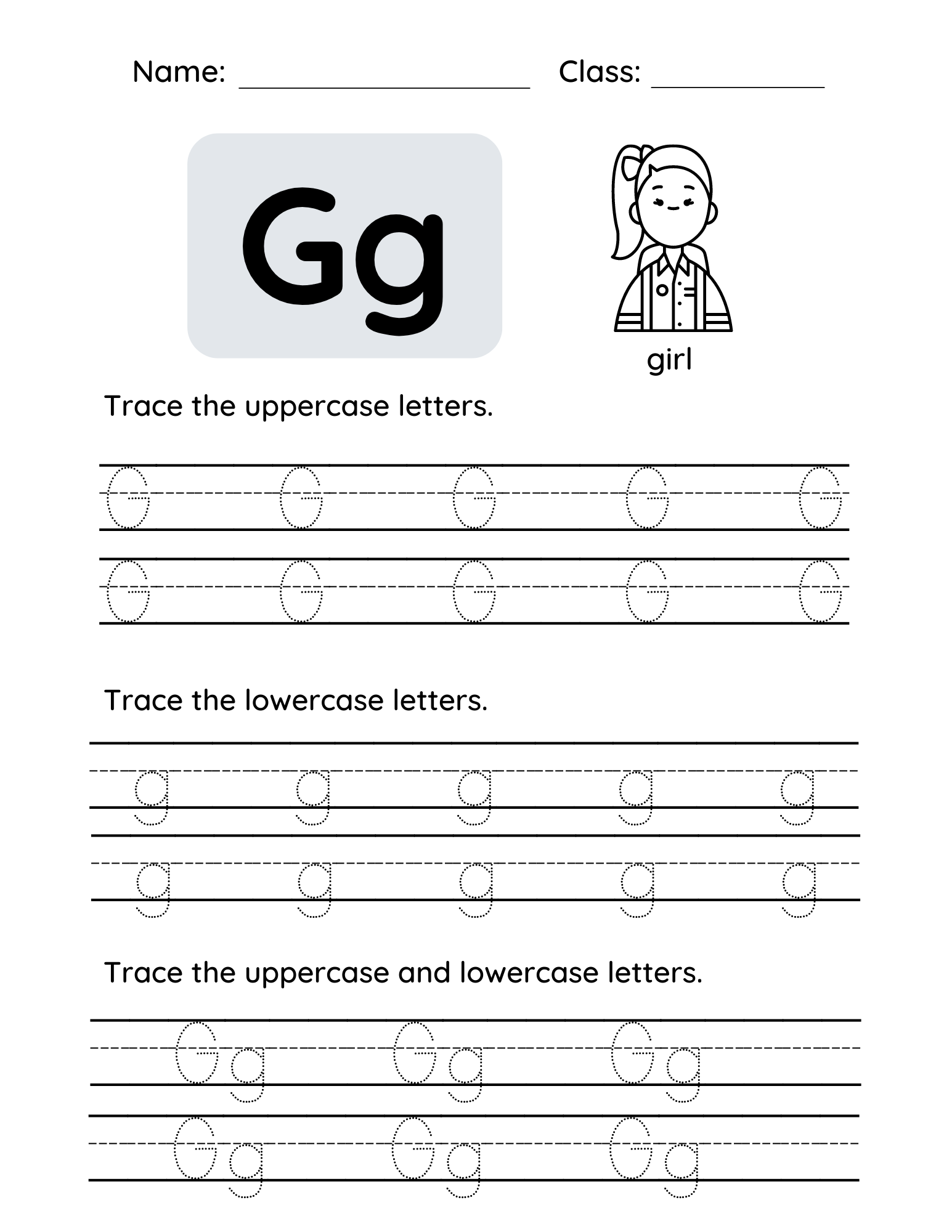 Letter G Tracing Worksheets For Toddlers And Preschool Children