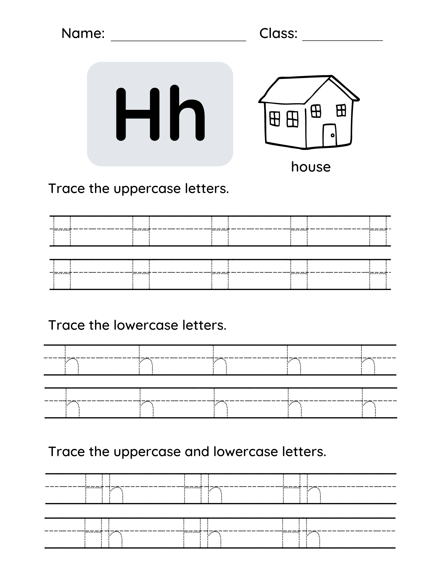 Letter H Tracing Worksheets For Toddlers And Preschool Children