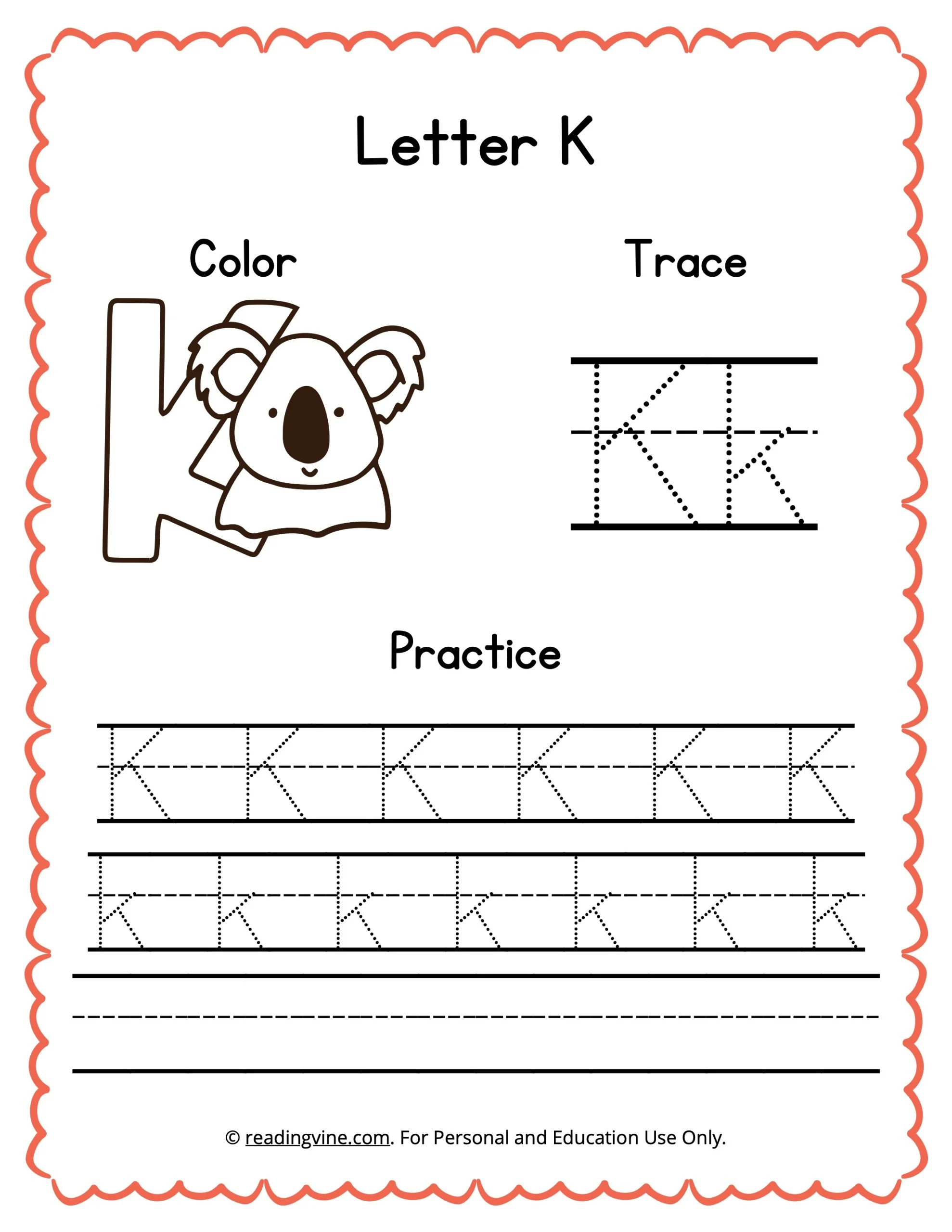 Letter K Word Tracing Worksheet Printables