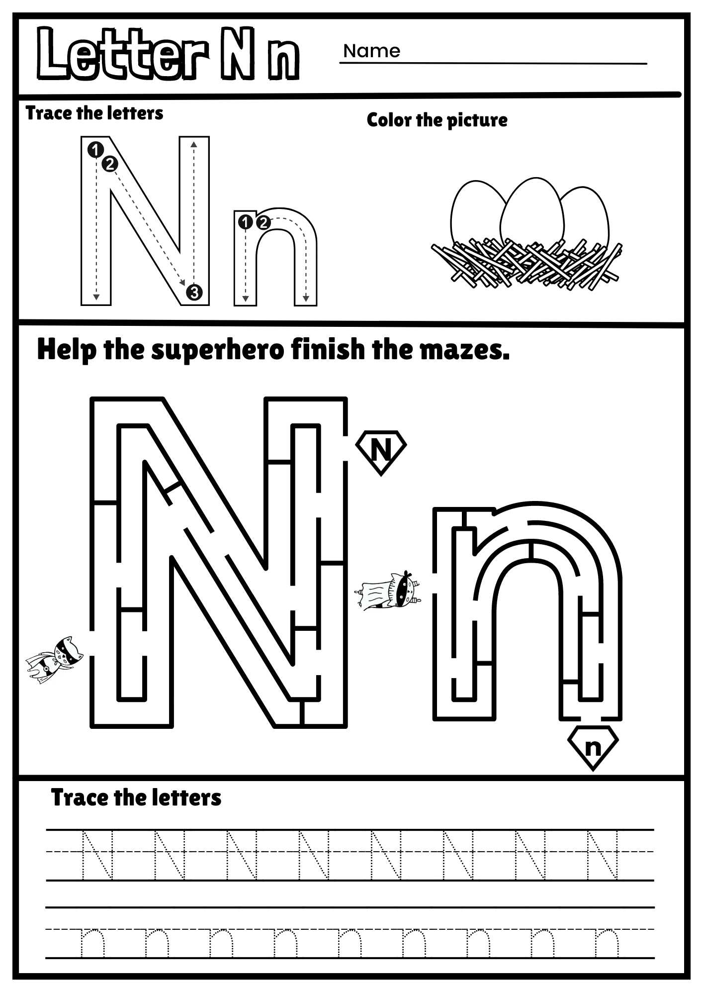 Tracing The Letter N Uppercase Worksheet