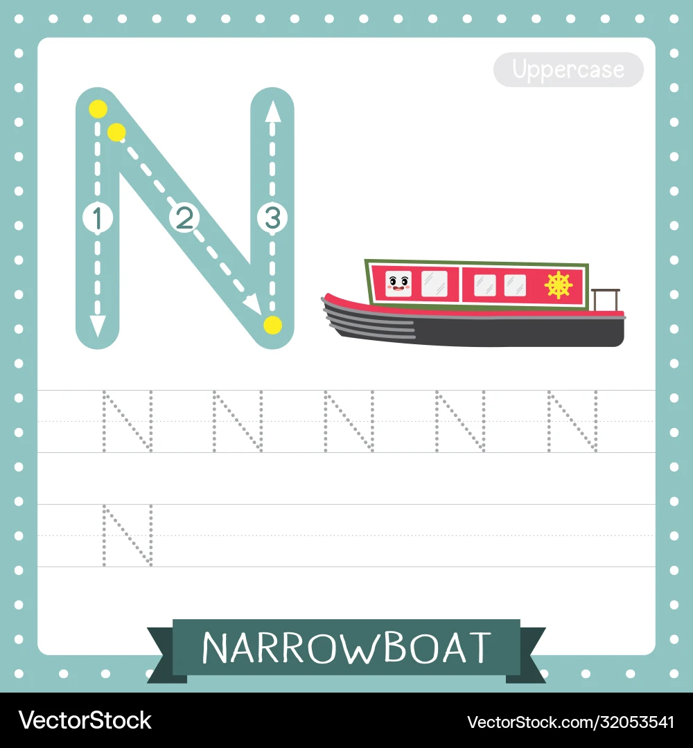 Letter N Uppercase Tracing Practice Worksheet Vector Image