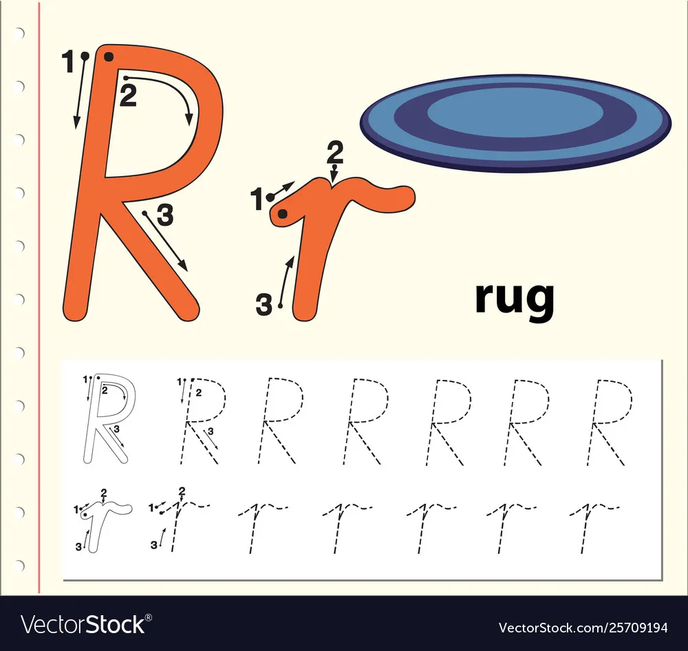 Letter R Tracing Alphabet Worksheets Royalty Free Vector