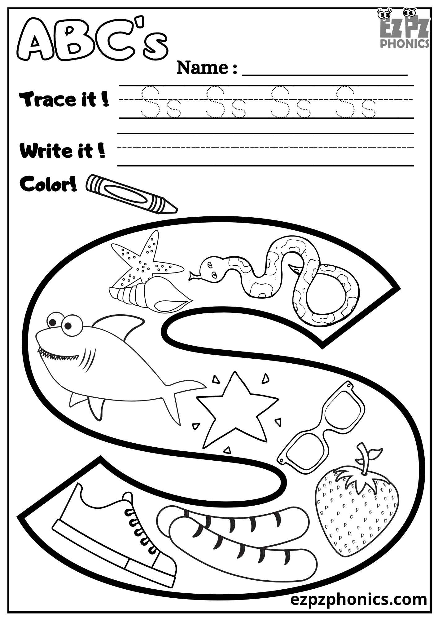 Tracing Letter S Worksheets