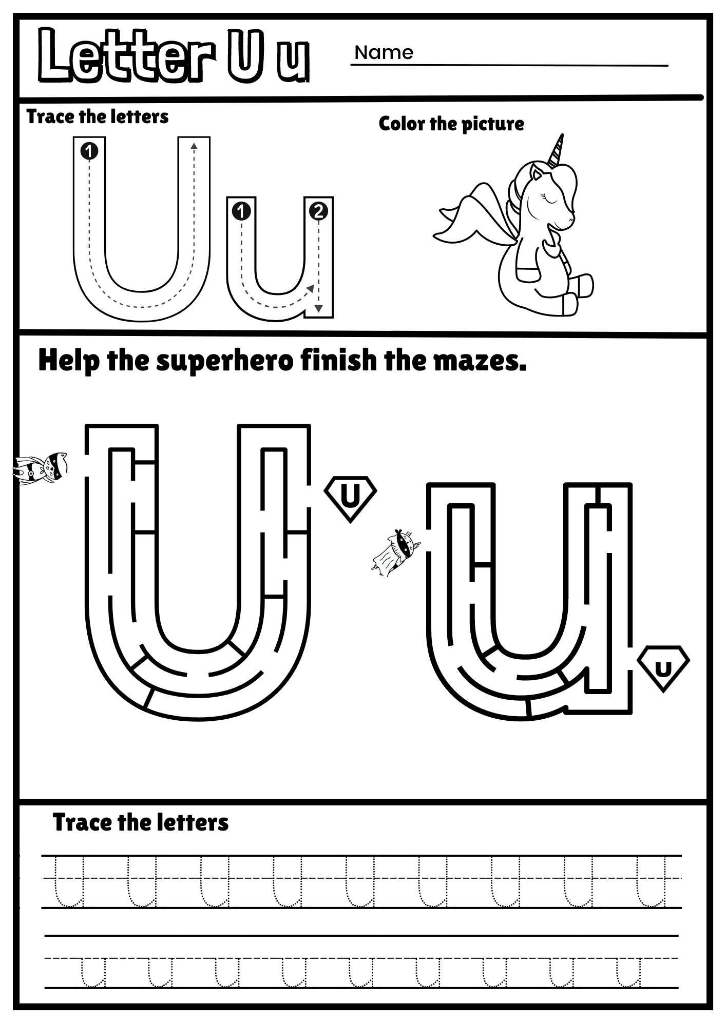 Letter U Tracing Worksheet Preschool Printables