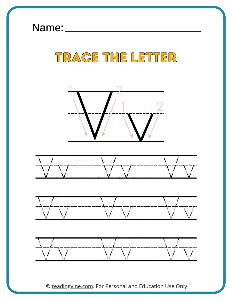 Letter V Tracing Worksheets For Preschool