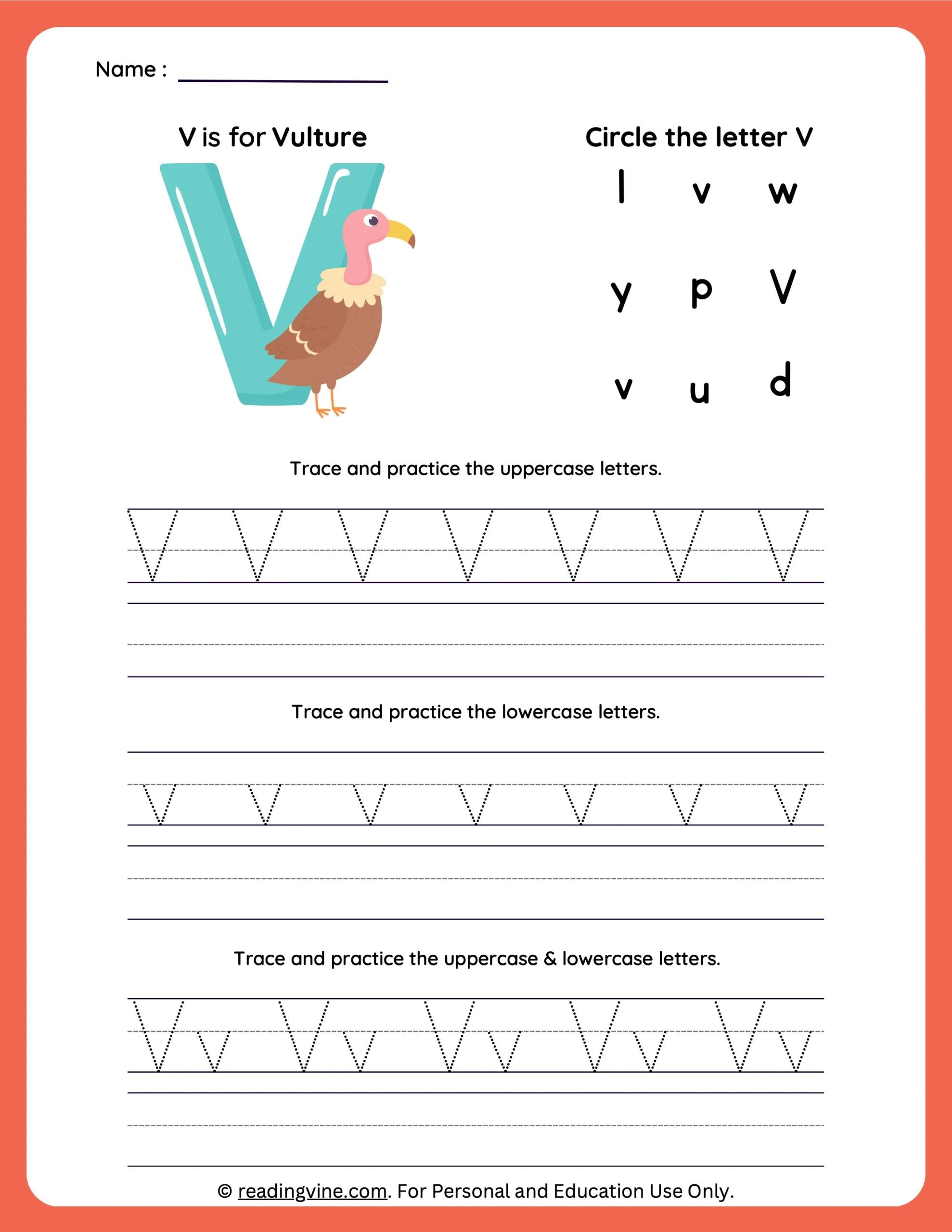 Letter V Tracing Worksheets For Preschool