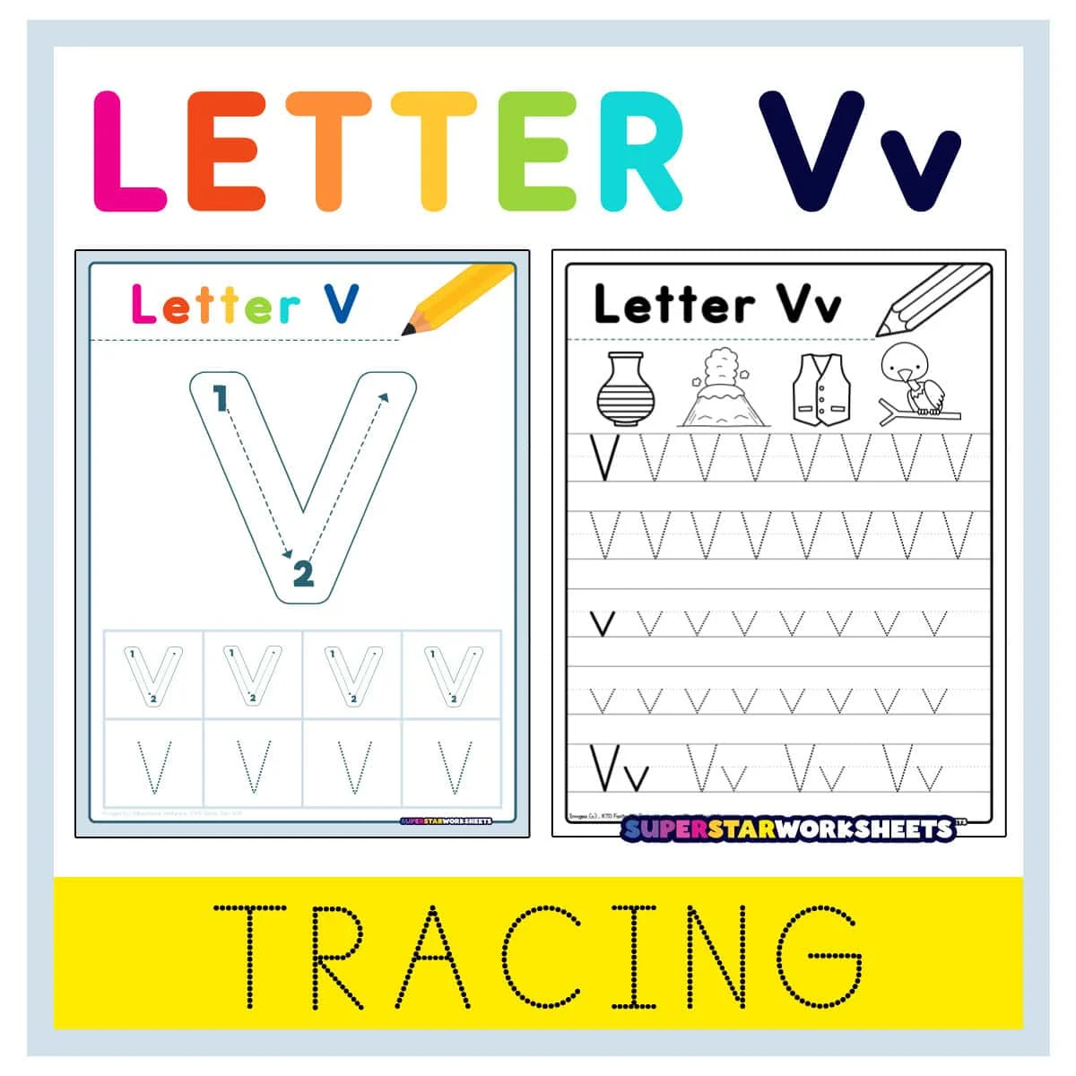 Letter V Tracing Worksheets Superstar Worksheets