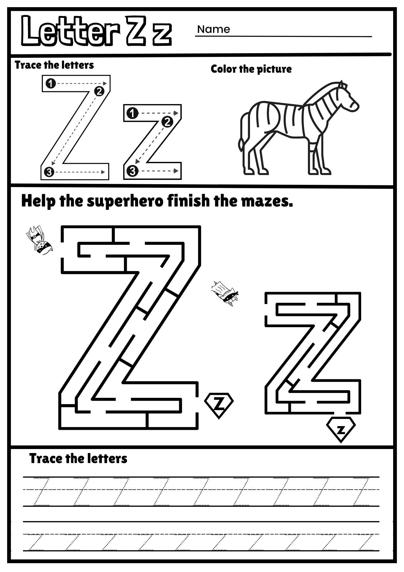 Letter Z Alphabet Tracing And Coloring Free Printable PDF Ezpzphonics