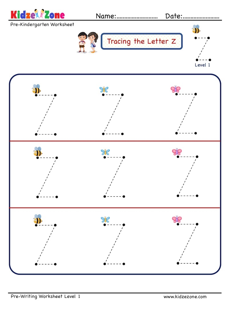 Letter Z Tracing Worksheet Big Font KidzeZone