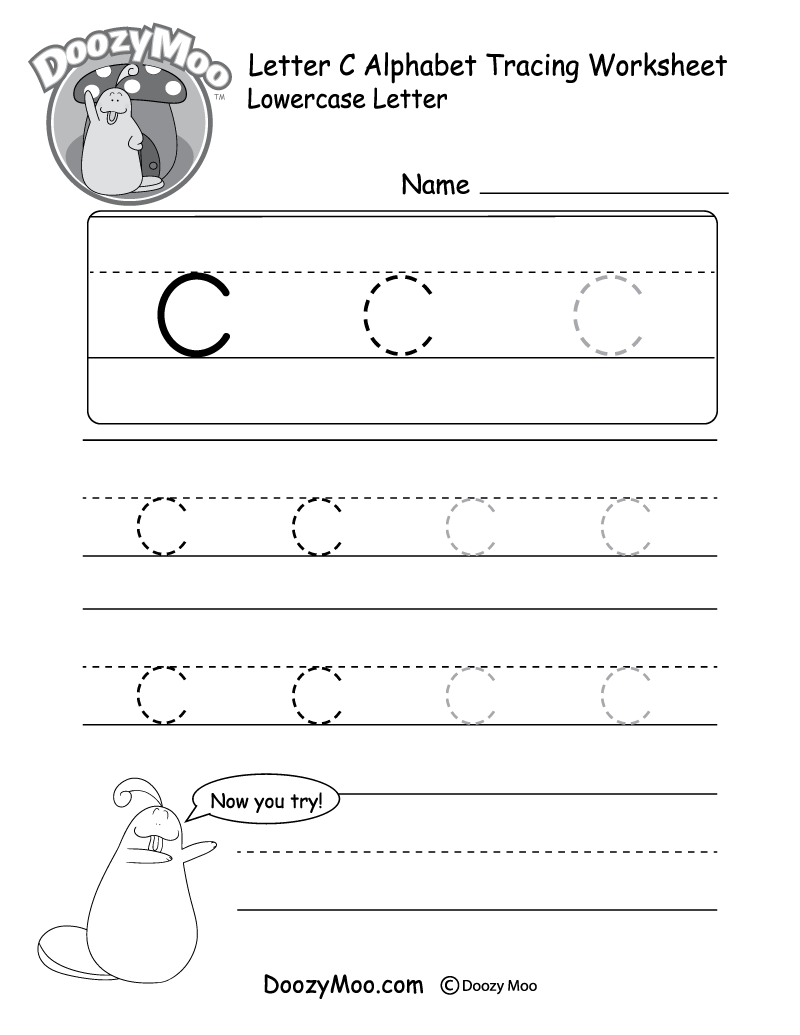 Lowercase Letter c Tracing Worksheet Doozy Moo