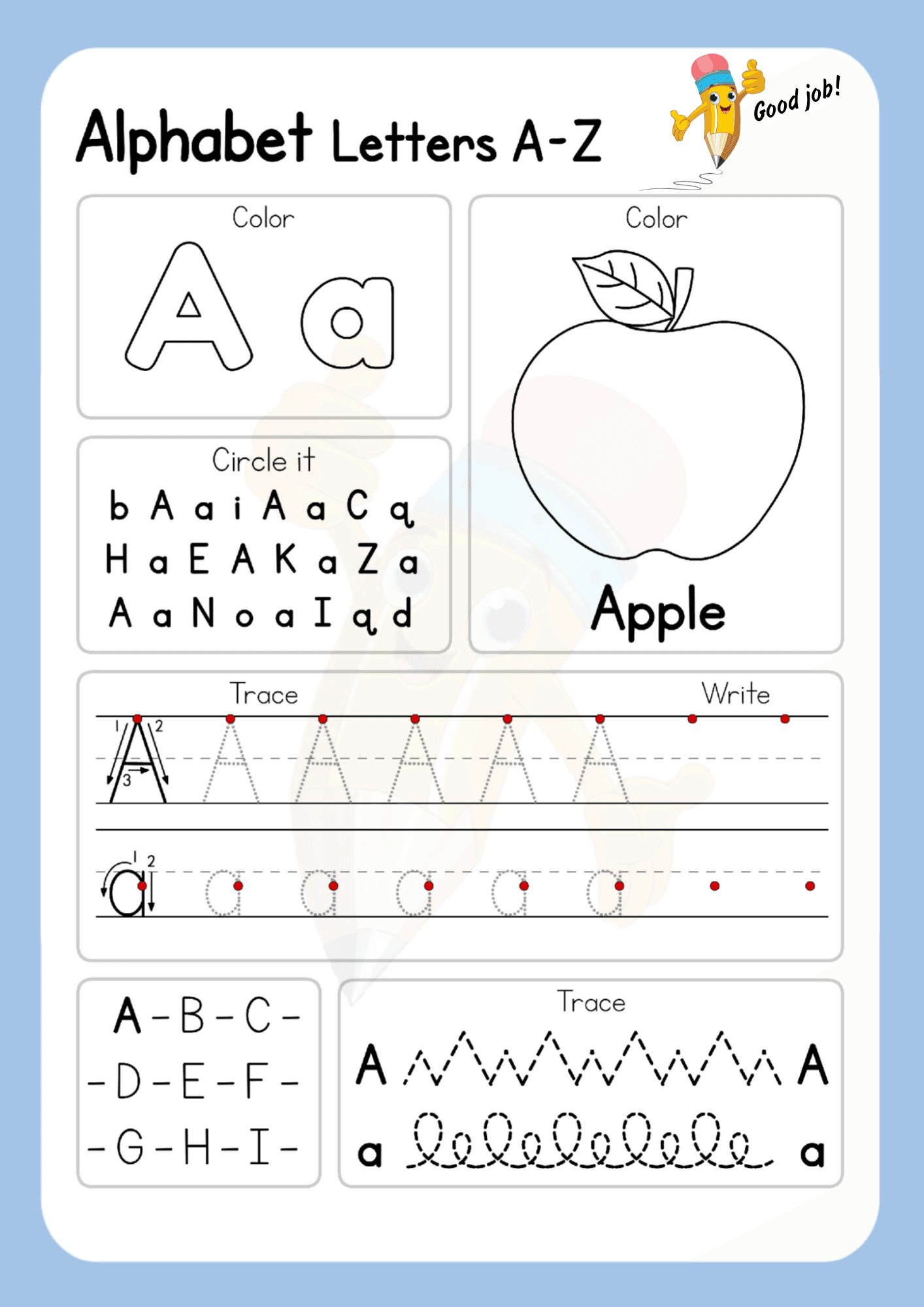 Letter A Uppercase And Lowercase Tracing Worksheet