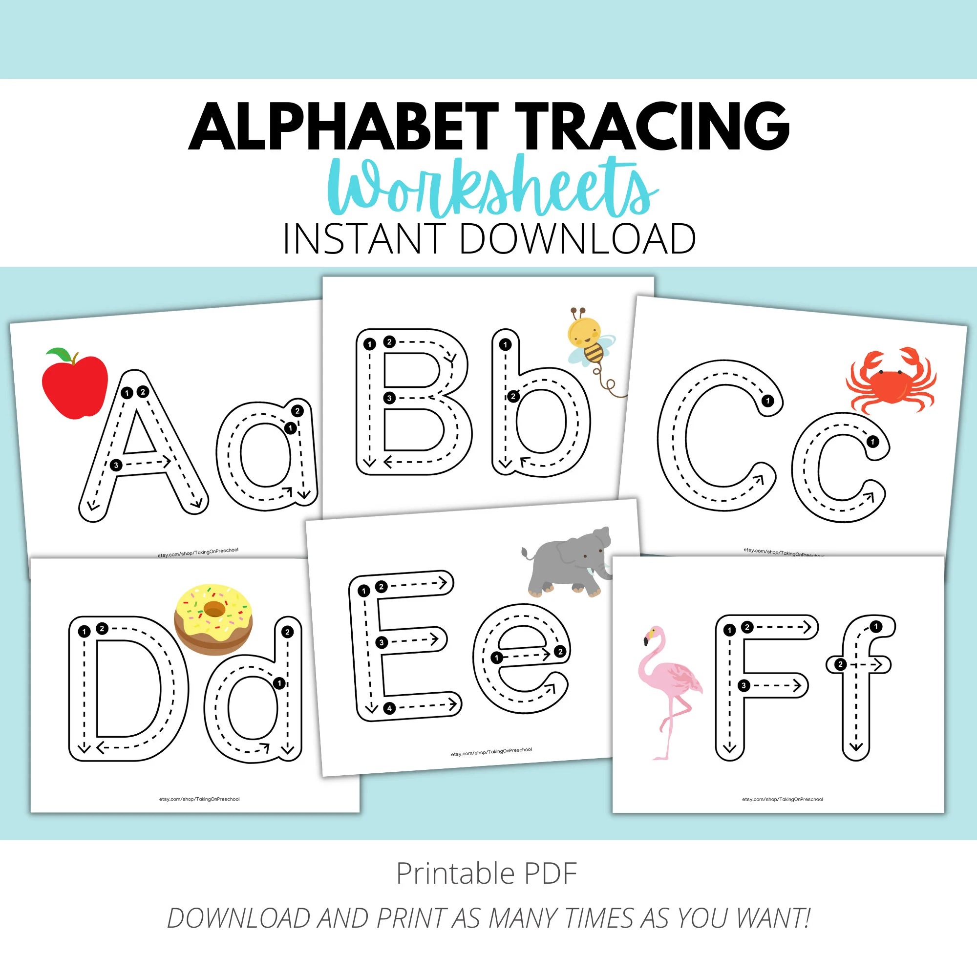 Printable Alphabet Tracing Worksheets Writing Practice With Uppercase And Lowecase Letters Etsy
