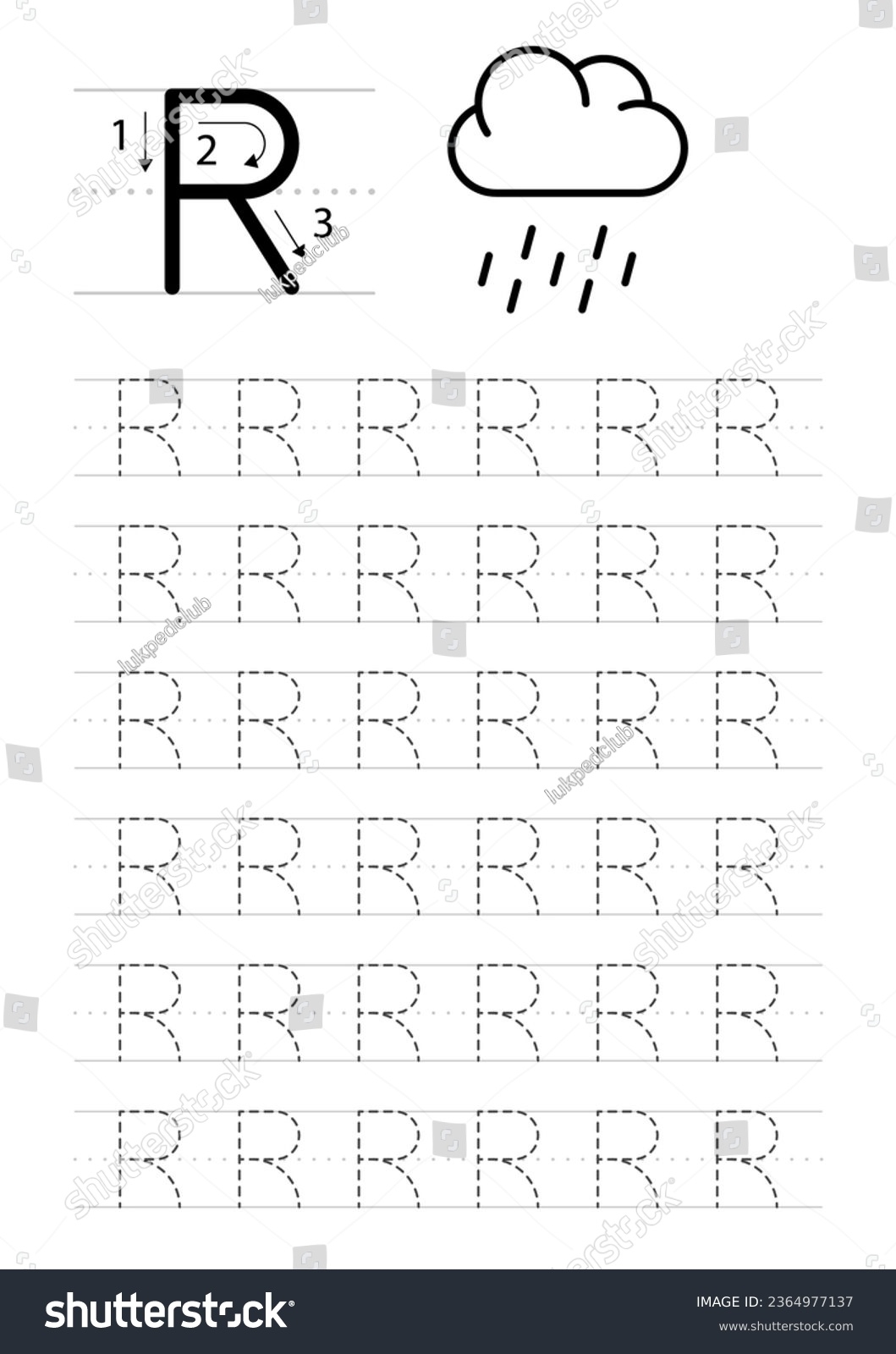 Printable Letter R Alphabet Tracing Worksheet Stock Vector Royalty Free 2364977137 Shutterstock
