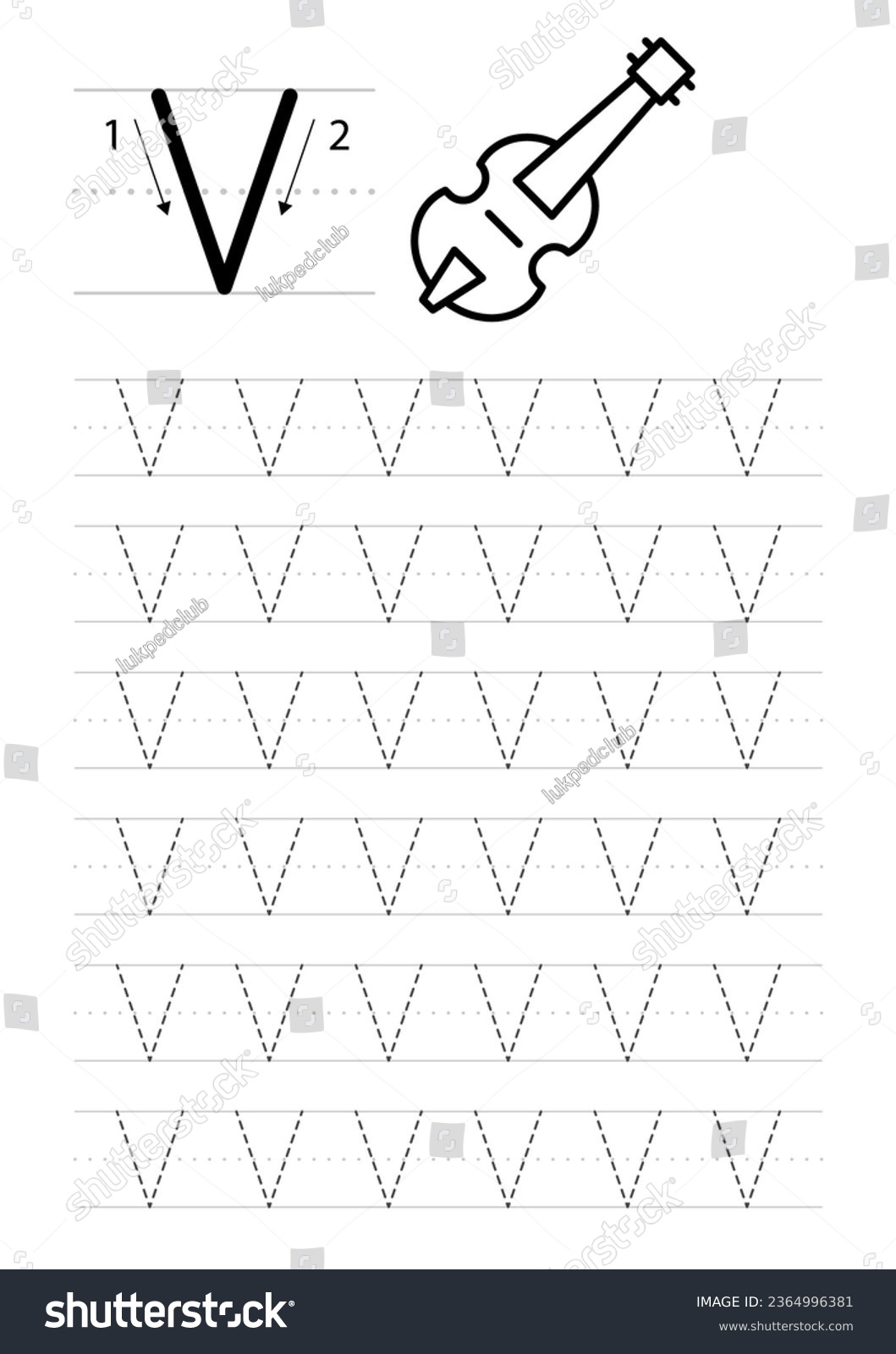 Printable Letter V Alphabet Tracing Worksheet Stock Vector Royalty Free 2364996381 Shutterstock