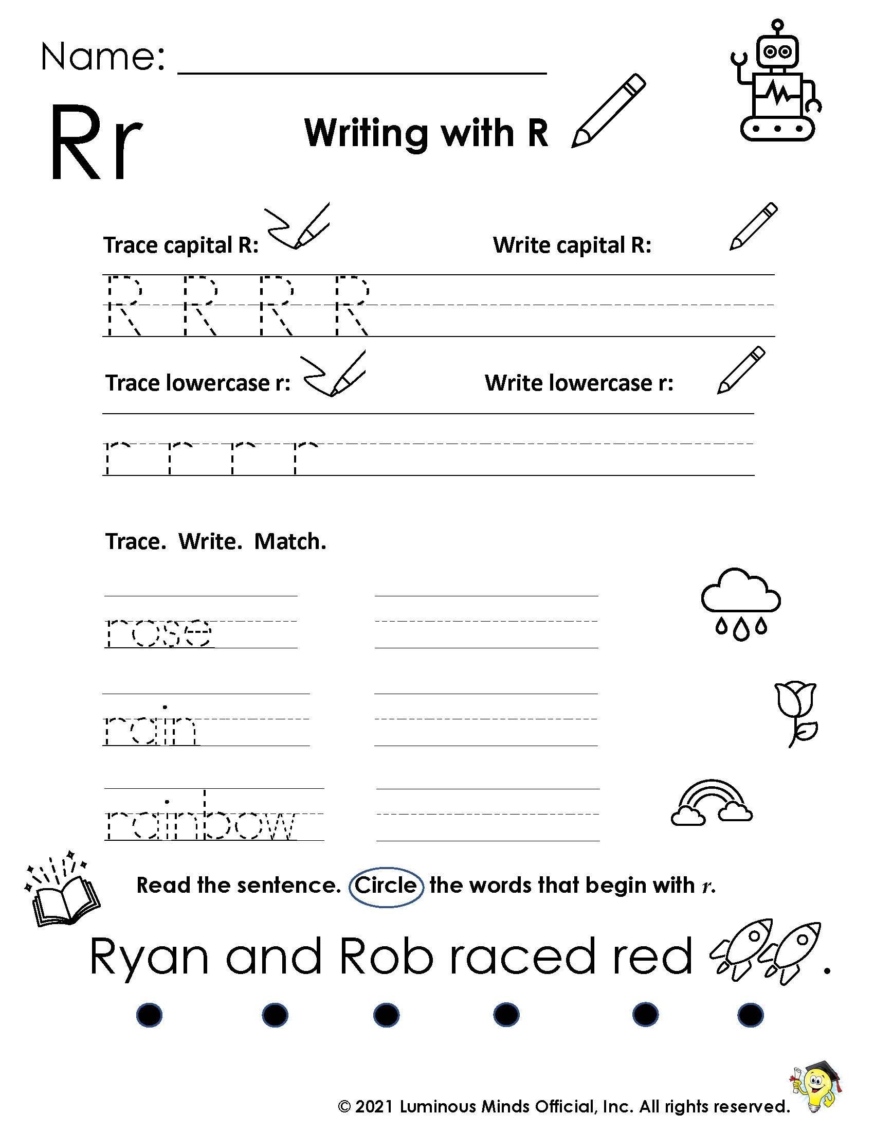 Letter R Trace Worksheet Printables