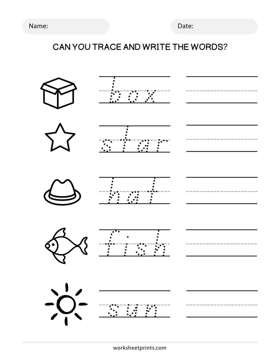 Trace And Write Words Spelling Worksheets