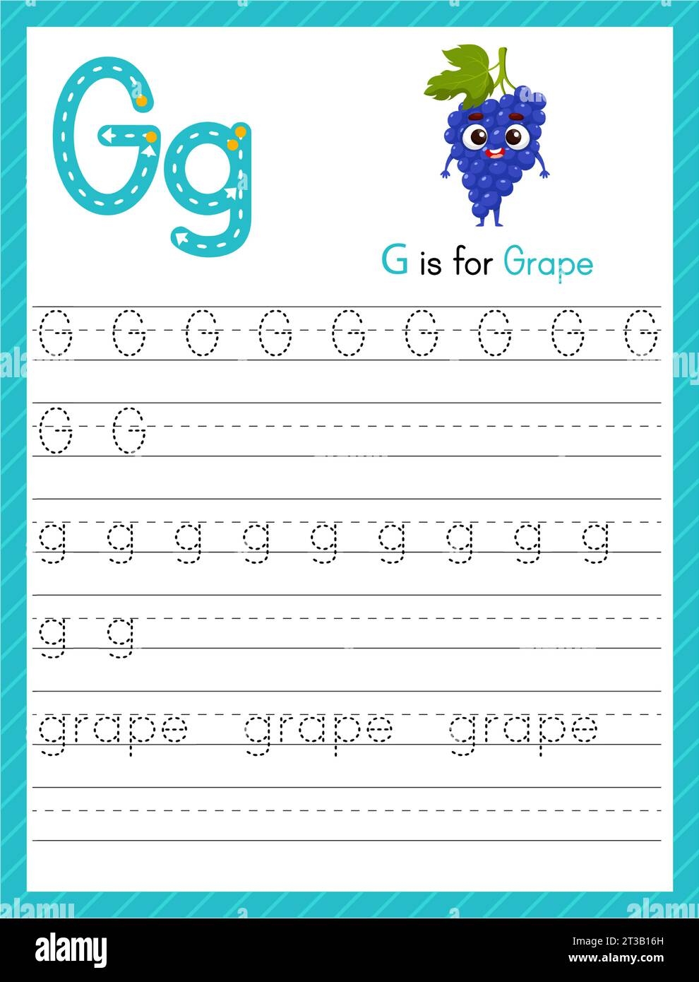 Trace Letter G Uppercase And Lowercase Alphabet Tracing Practice Preschool Worksheet For Kids Learning English With Cartoon Grape Activity Page For Stock Vector Image Art Alamy